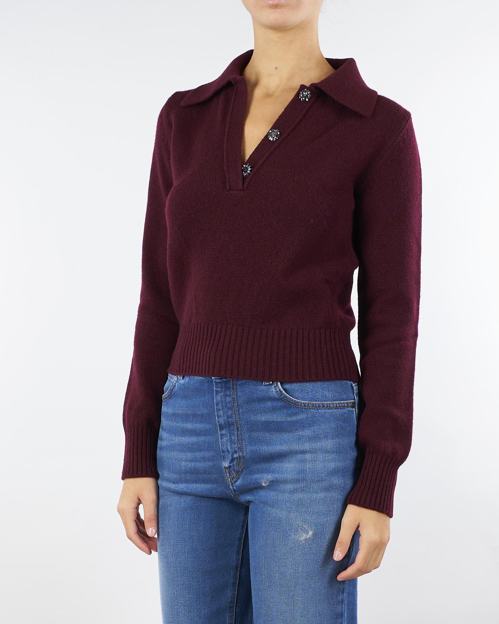Maglia polo Bordeaux in pura lana e cashmere con bottoni gioiello V54507 85 VANISE' 