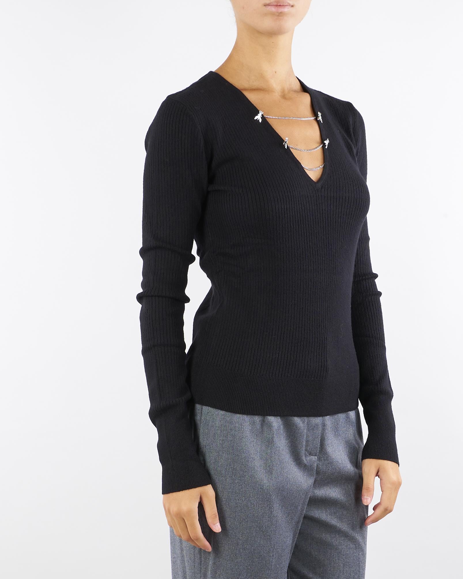 Maglia Nero aderente con catene 2K0331K7S0 K103 PATRIZIA PEPE 