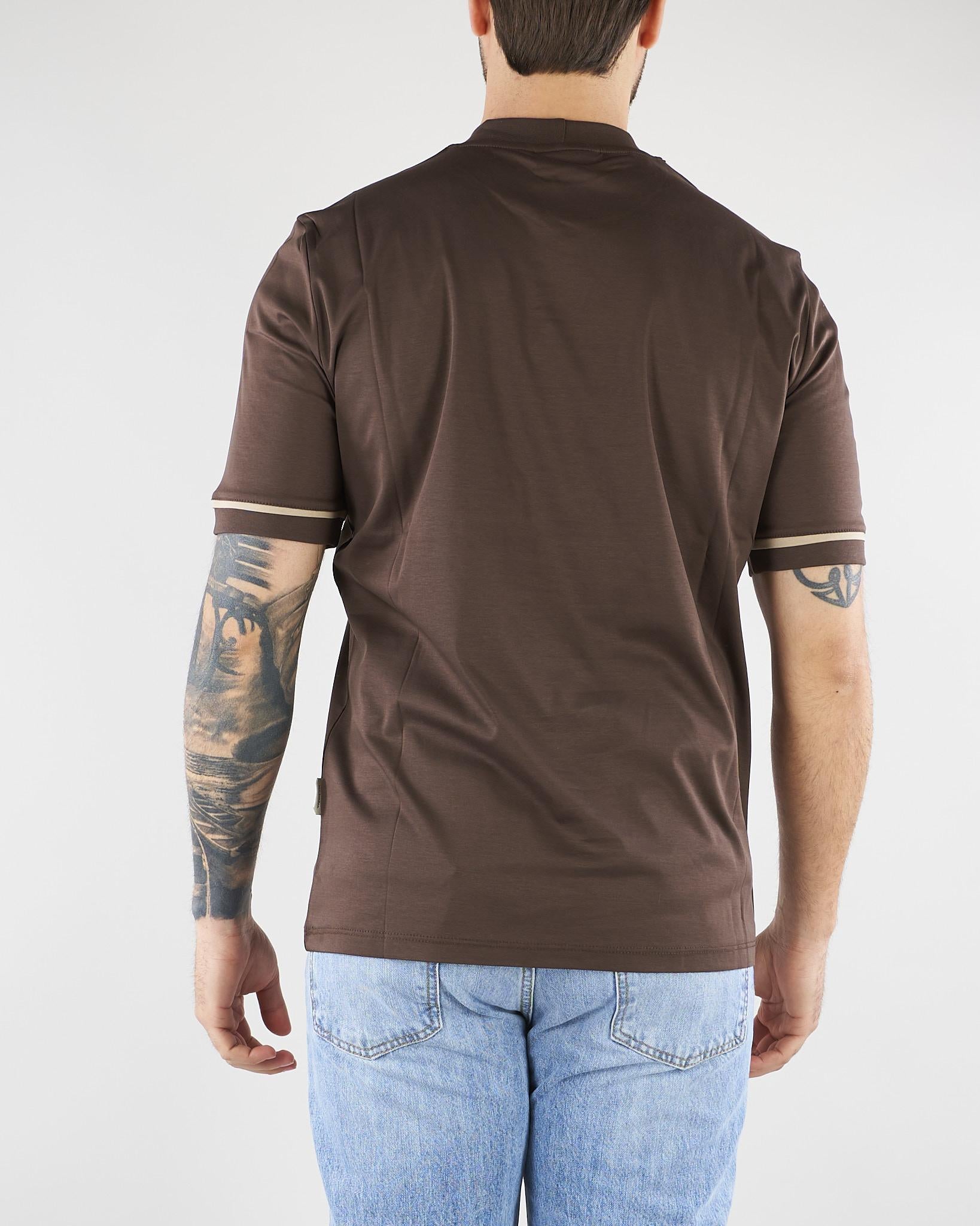 T-shirt Moro in cotone mercerizzato con profilo maniche a contrasto XM4292 85 YES LONDON 