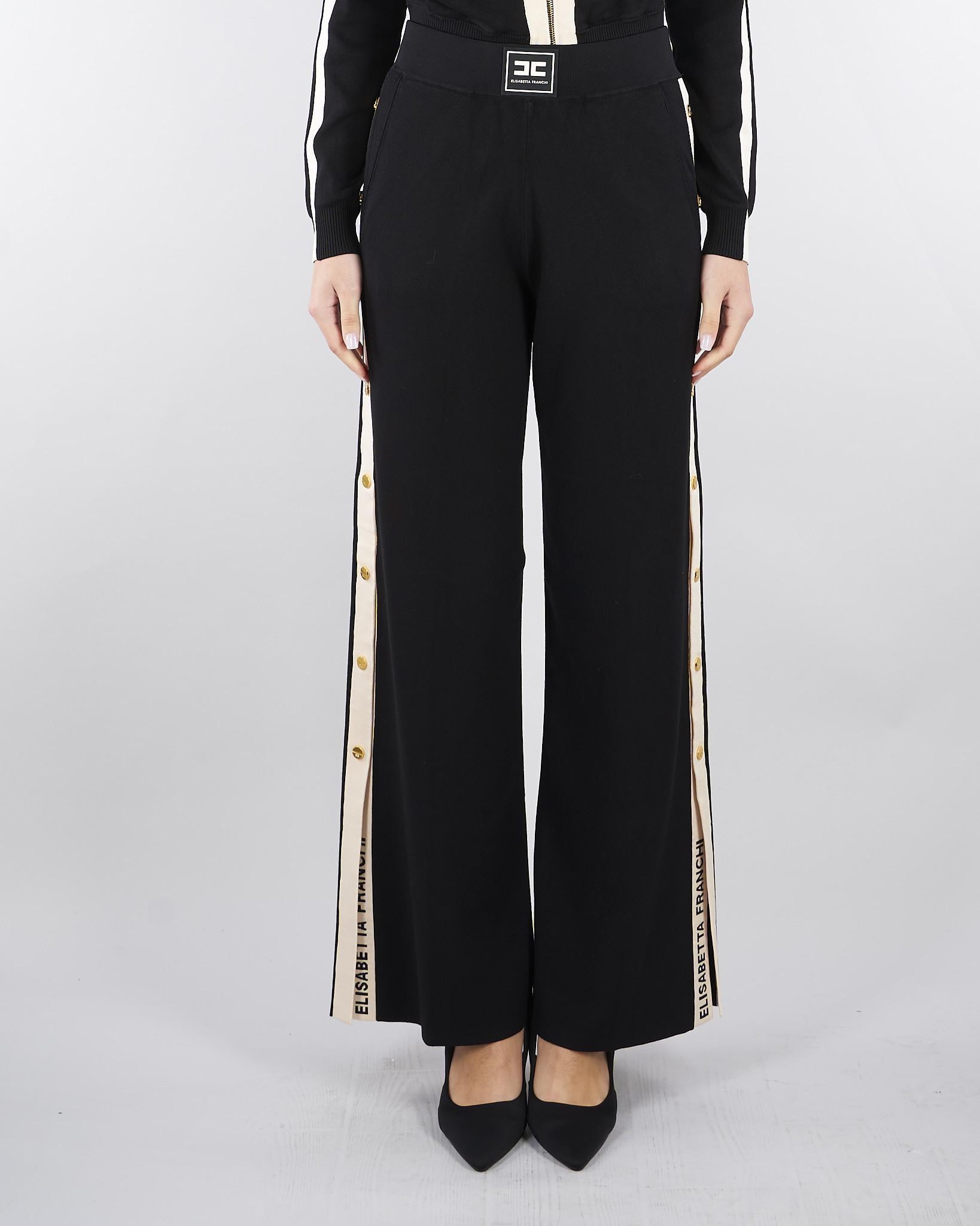 Pantaloni Nero-Burro in maglia con bande in viscosa lucida KP74S61E2 685 ELISABETTA FRANCHI 