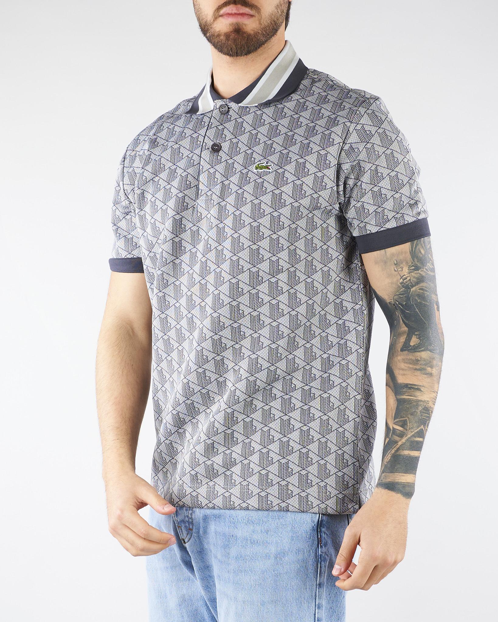 Polo Grigio dal taglio classico in jacquard con monogramma DH1417 41I LACOSTE 