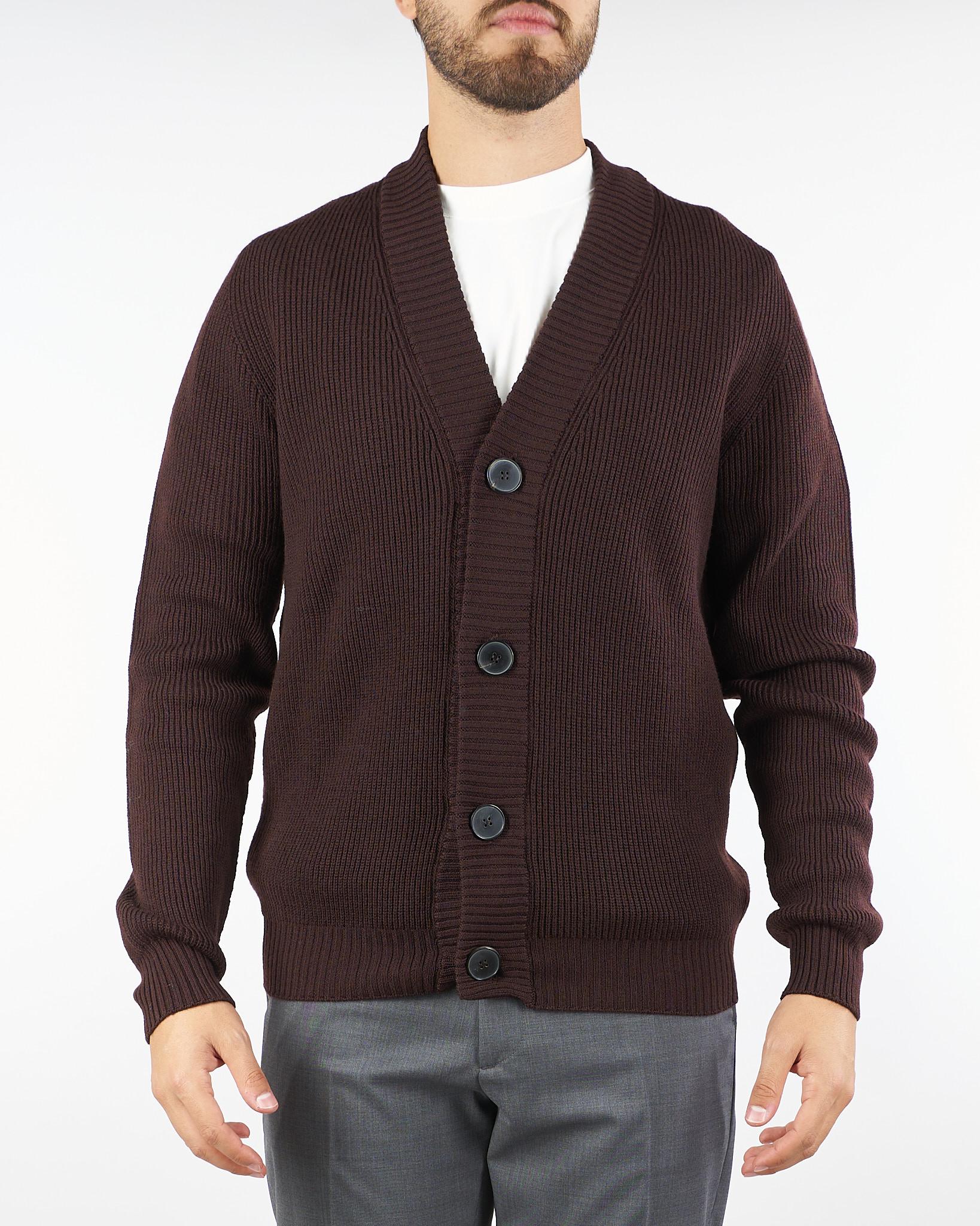 Cardigan Moro a costine in pura lana B9F0020 69M AMARANTO 