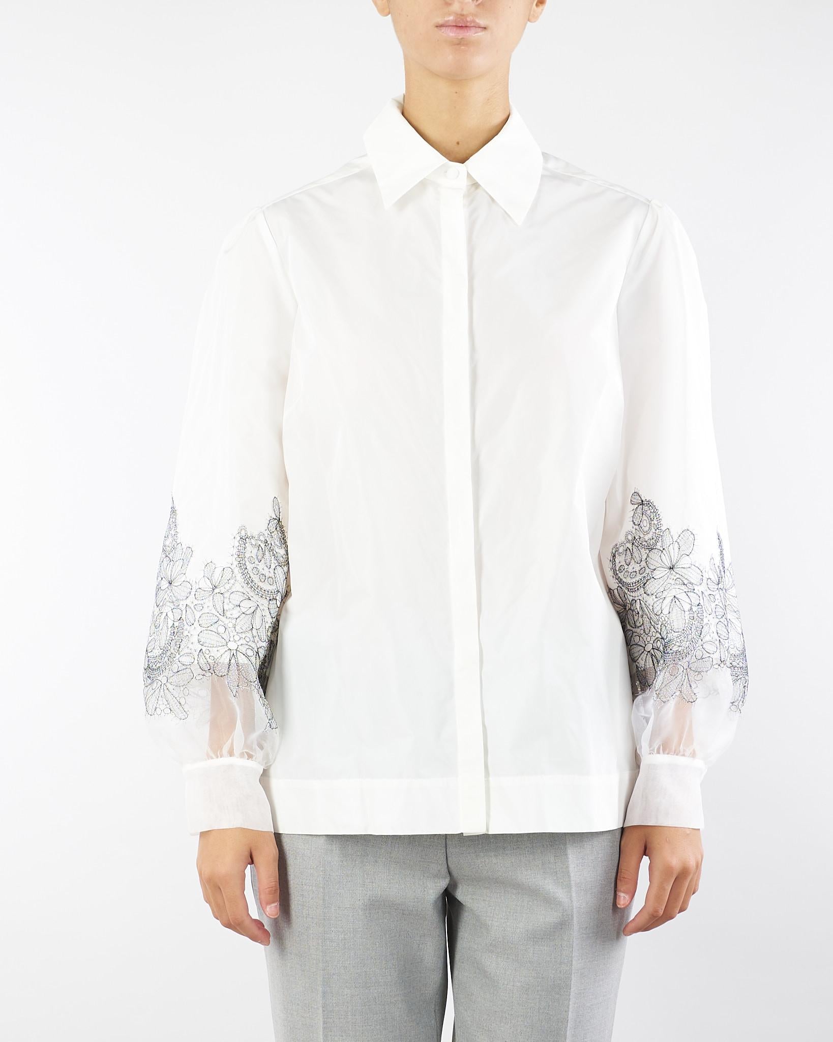 Camicia Bianco in cotone con ricami in pizzo sulle maniche A3129559 3 CLIPS 