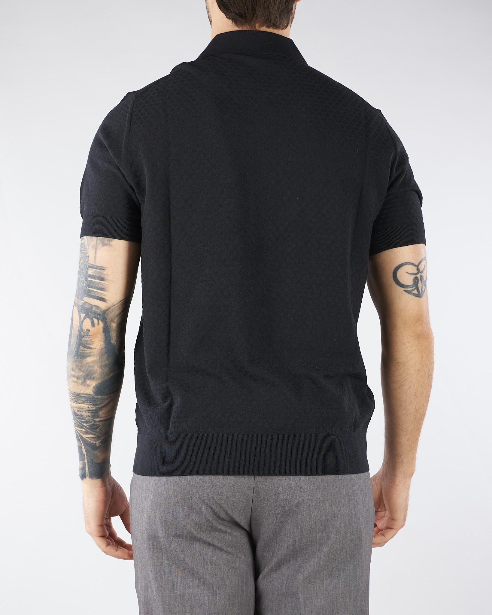 Polo jacquard Nero in maglia lavorata A046F100 9000 PAOLO PECORA 