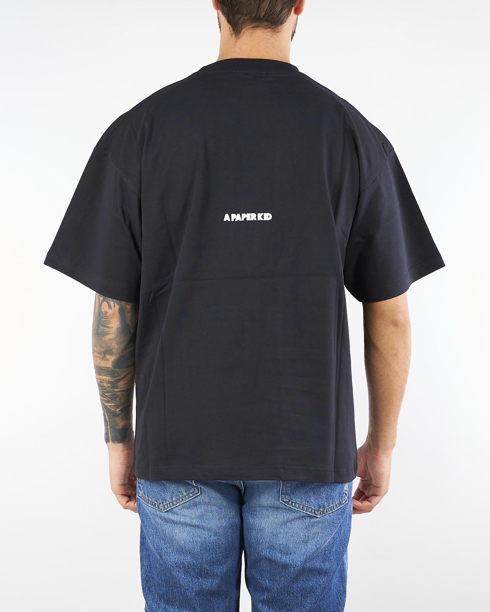 T-shirt Nero Oversize con stampa logo F5PKUATH177 110 A PAPER KID 