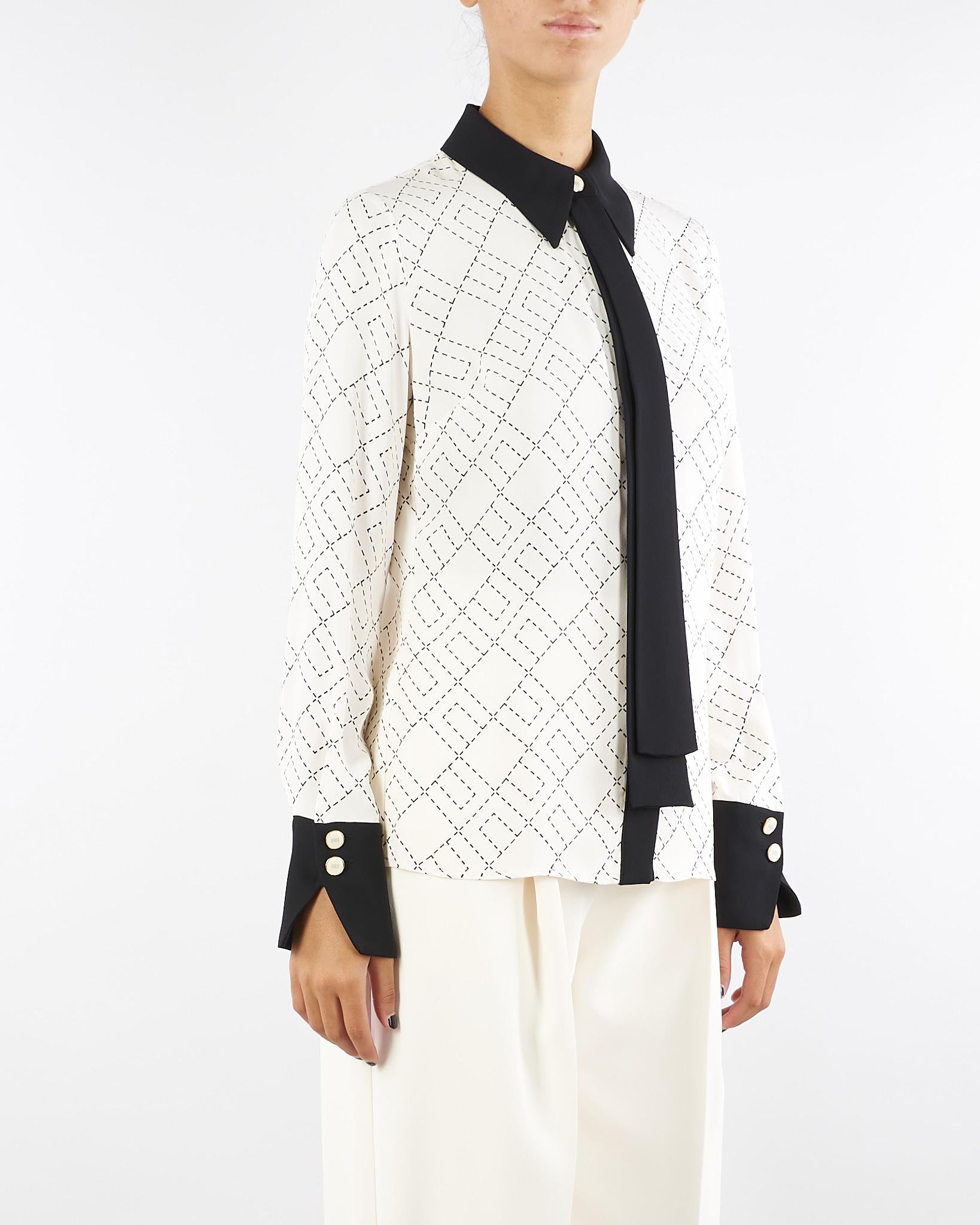 Camicia Milk-Nero in georgette con stampa bi-color CA10456E2 EF1 ELISABETTA FRANCHI 