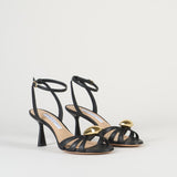 Sandalo Nero in pelle con accessorio gold 7523 99 FRANCESCO SACCO 