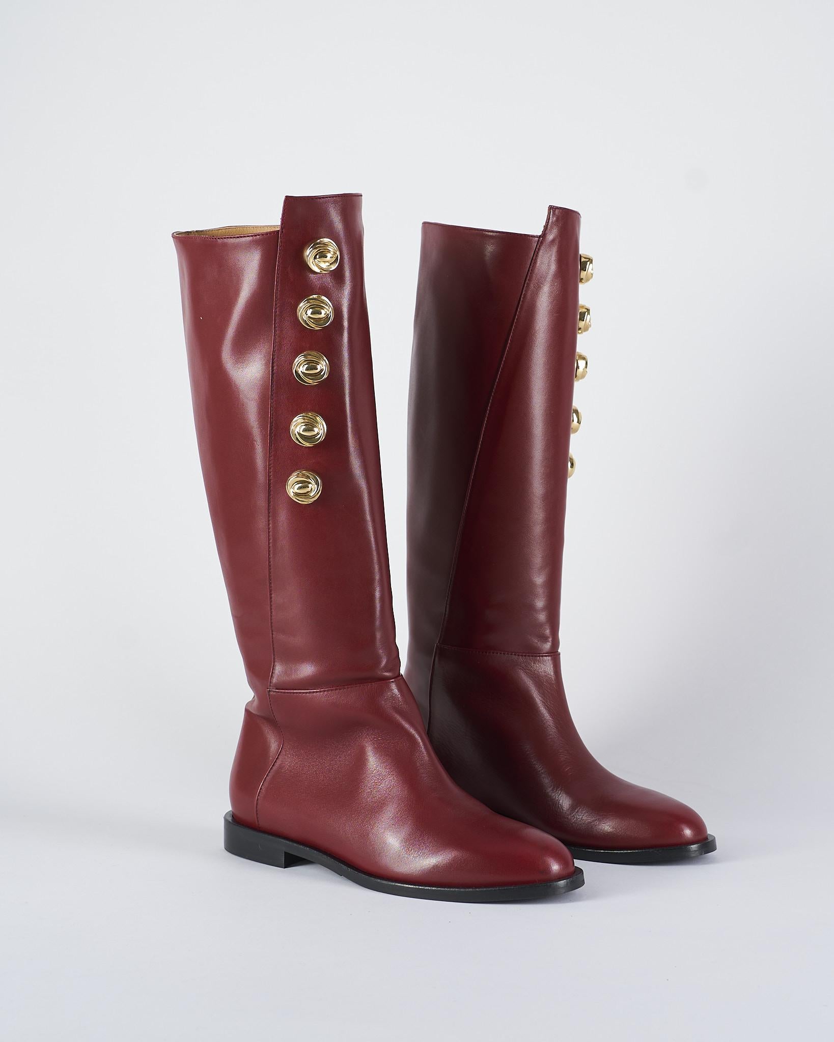 Stivale Bordeaux in pelle con dettagli gold W385 85 WO MILANO 