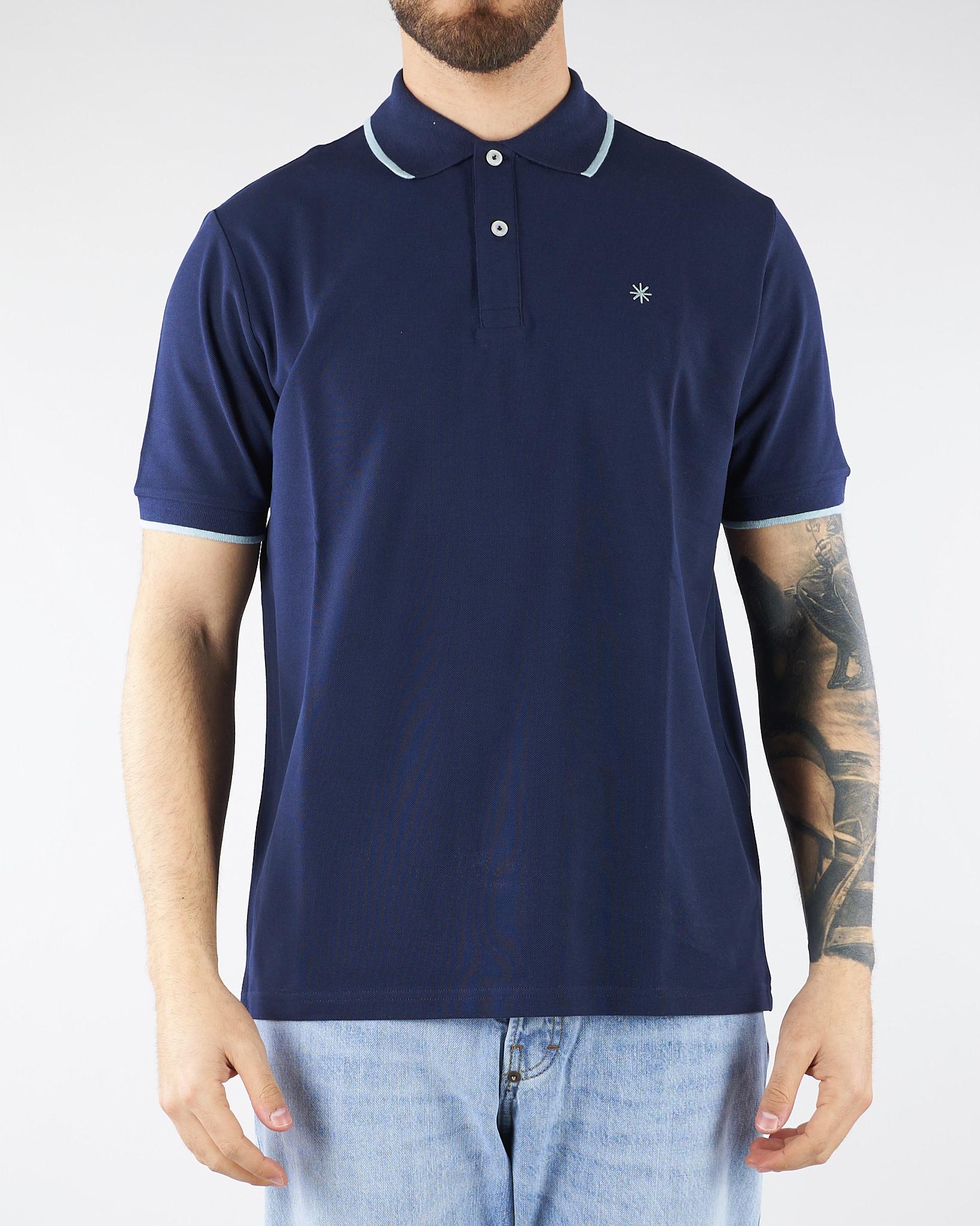 Polo Blu in pique di cotone con profili a contrasto 4032M550263265 89 MANUEL RITZ 