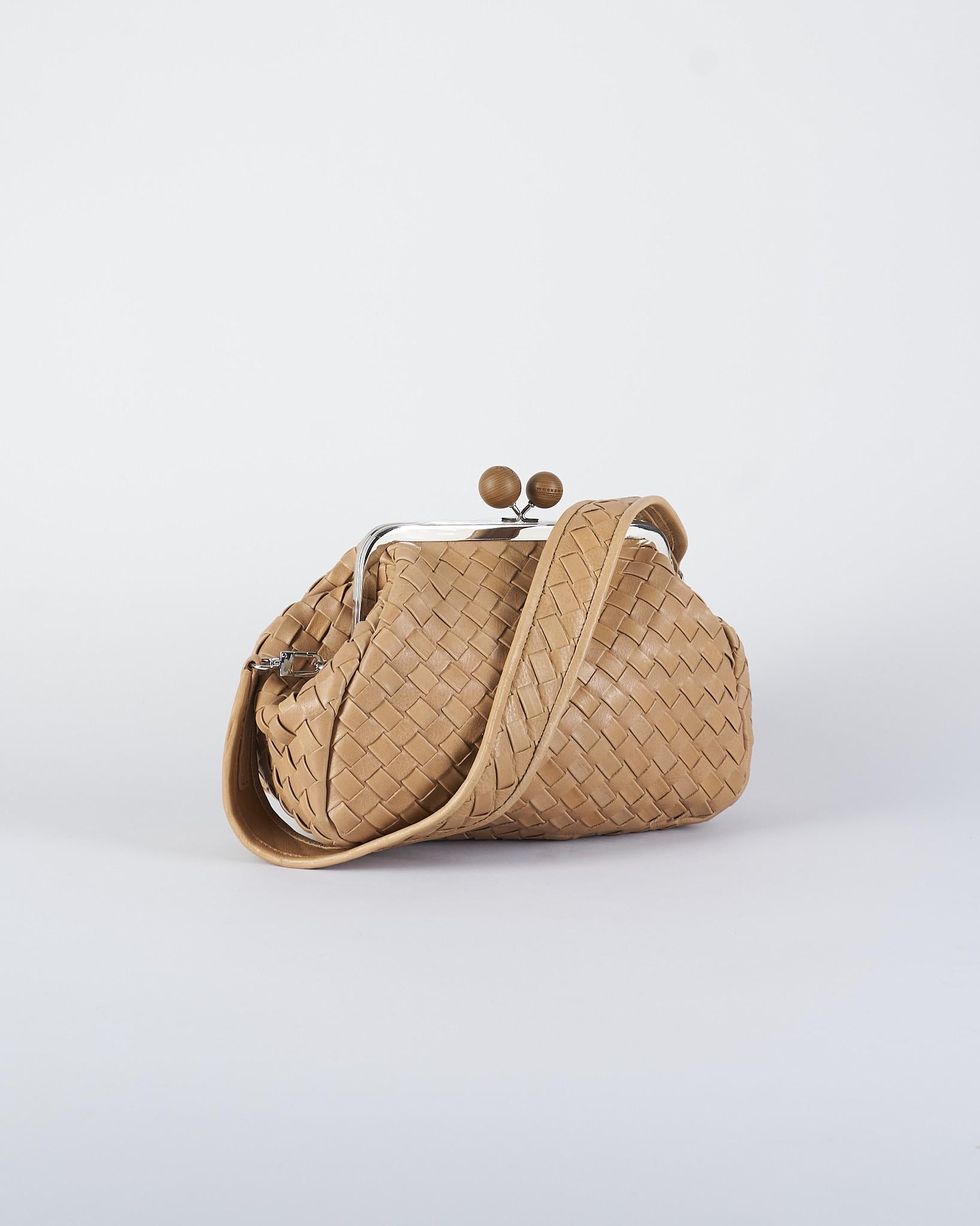 Borsa Beige Pasticcino Bag Medium in pelle intrecciata PANCIA 1 MAX MARA WEEKEND 