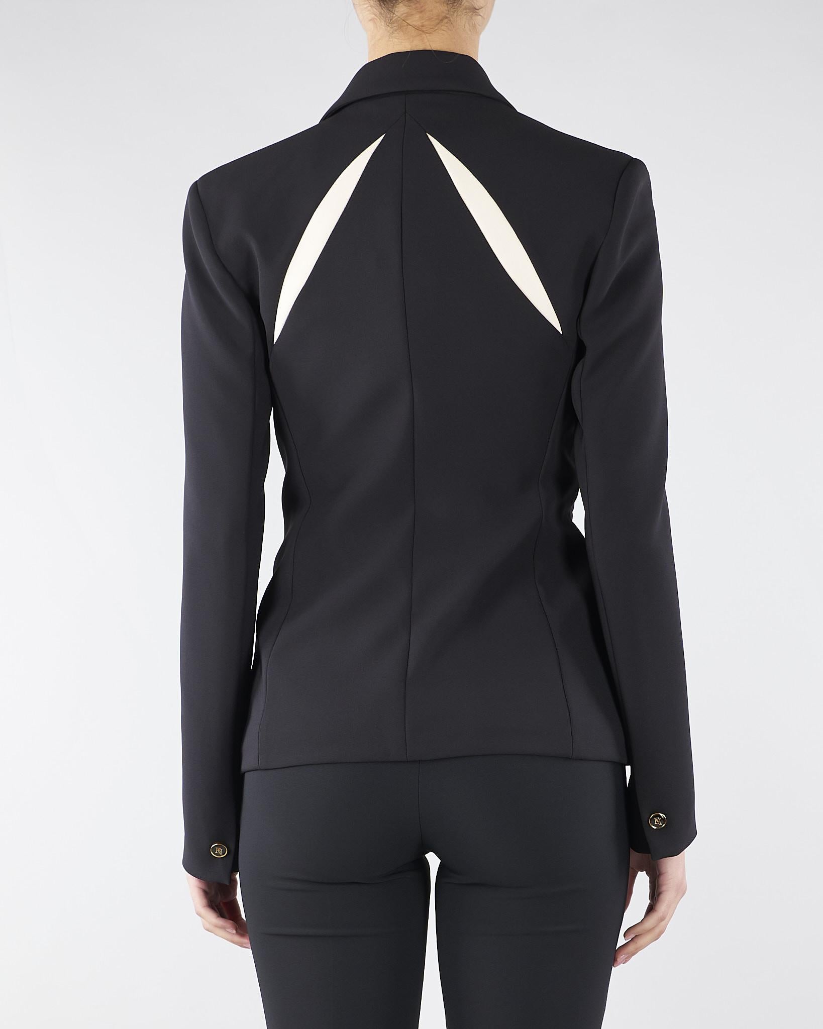 Giacca Nero-Burro in crêpe leggero con cut-out bicolore GI19861E2 685 ELISABETTA FRANCHI 