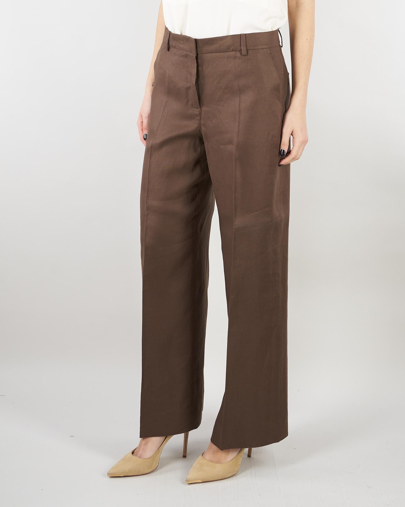 Pantalone Marrone in canvas di lino WKDMALIZIA 37 MAX MARA WEEKEND 