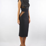 Abito Nero in crêpe leggero e tulle con ricami cocco AB83457E2 110 ELISABETTA FRANCHI 