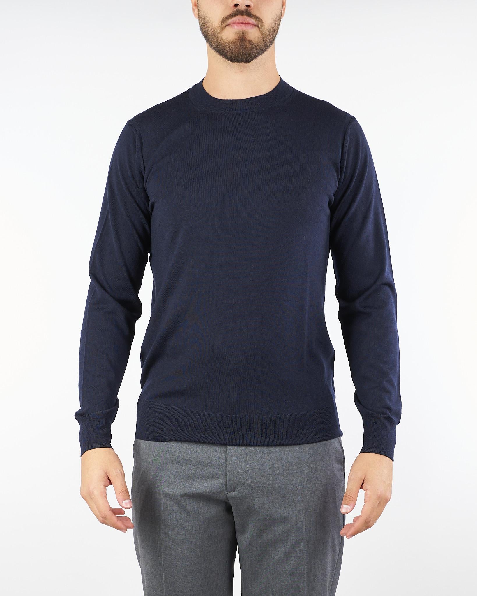 Maglia Blu in pura lana merinos finezza 16 A001F001 6462 PAOLO PECORA 