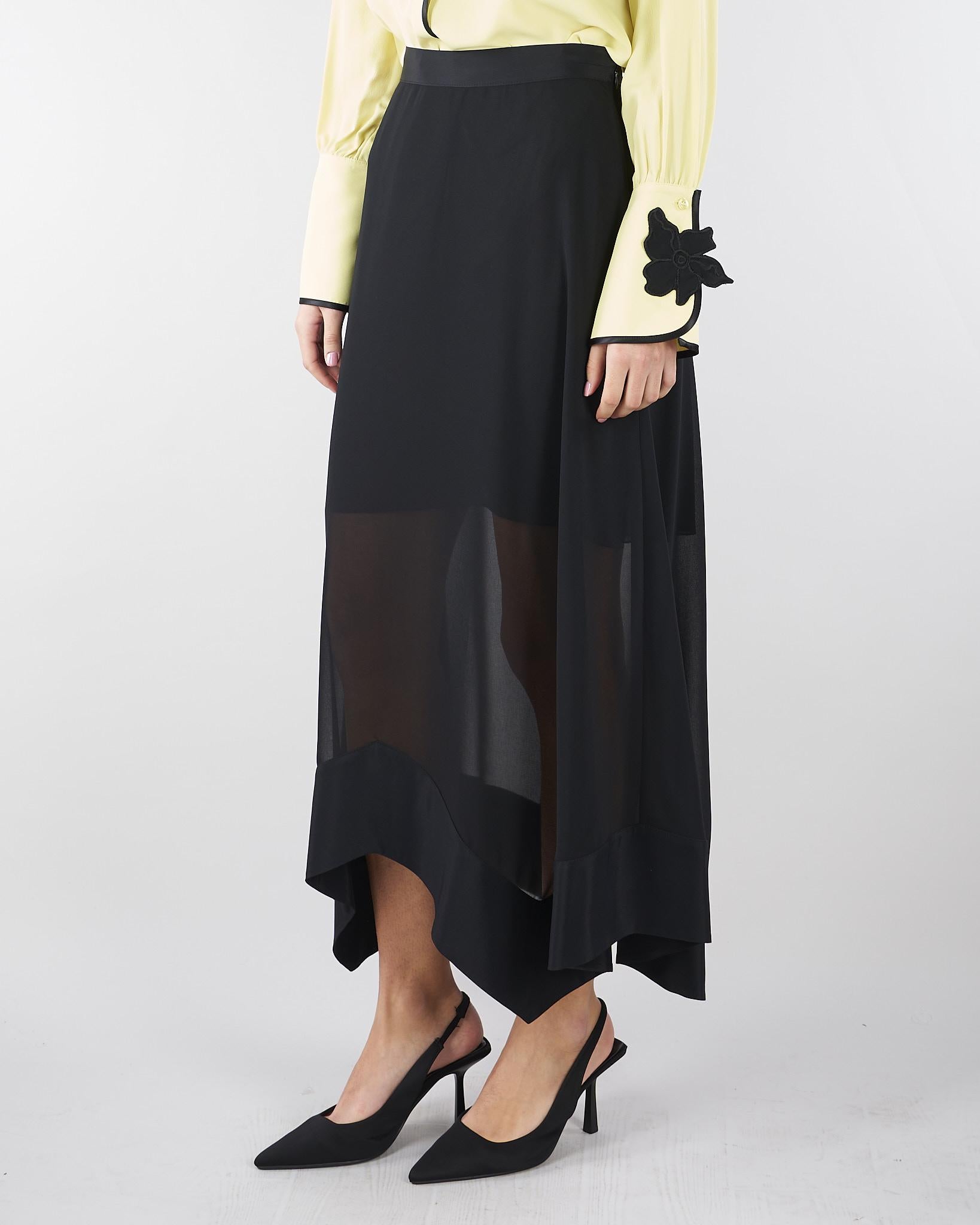 Gonna Nero in georgette con fondo asimmetrico GO01001TACE0005 V0003 SIMONA CORSELLINI 