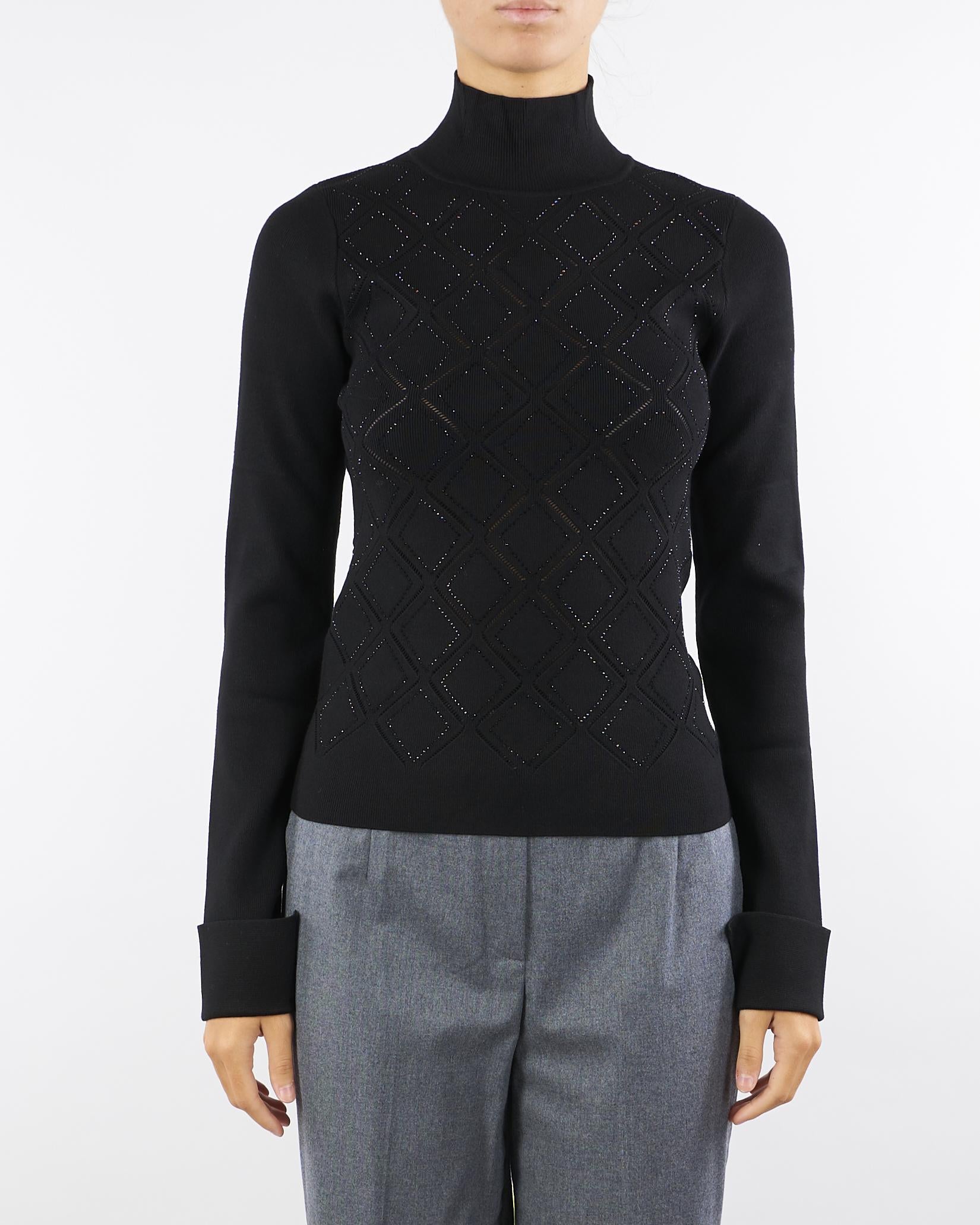 Maglia Nero Fitted con strass RF5114MS99E 22222 BLUGIRL 