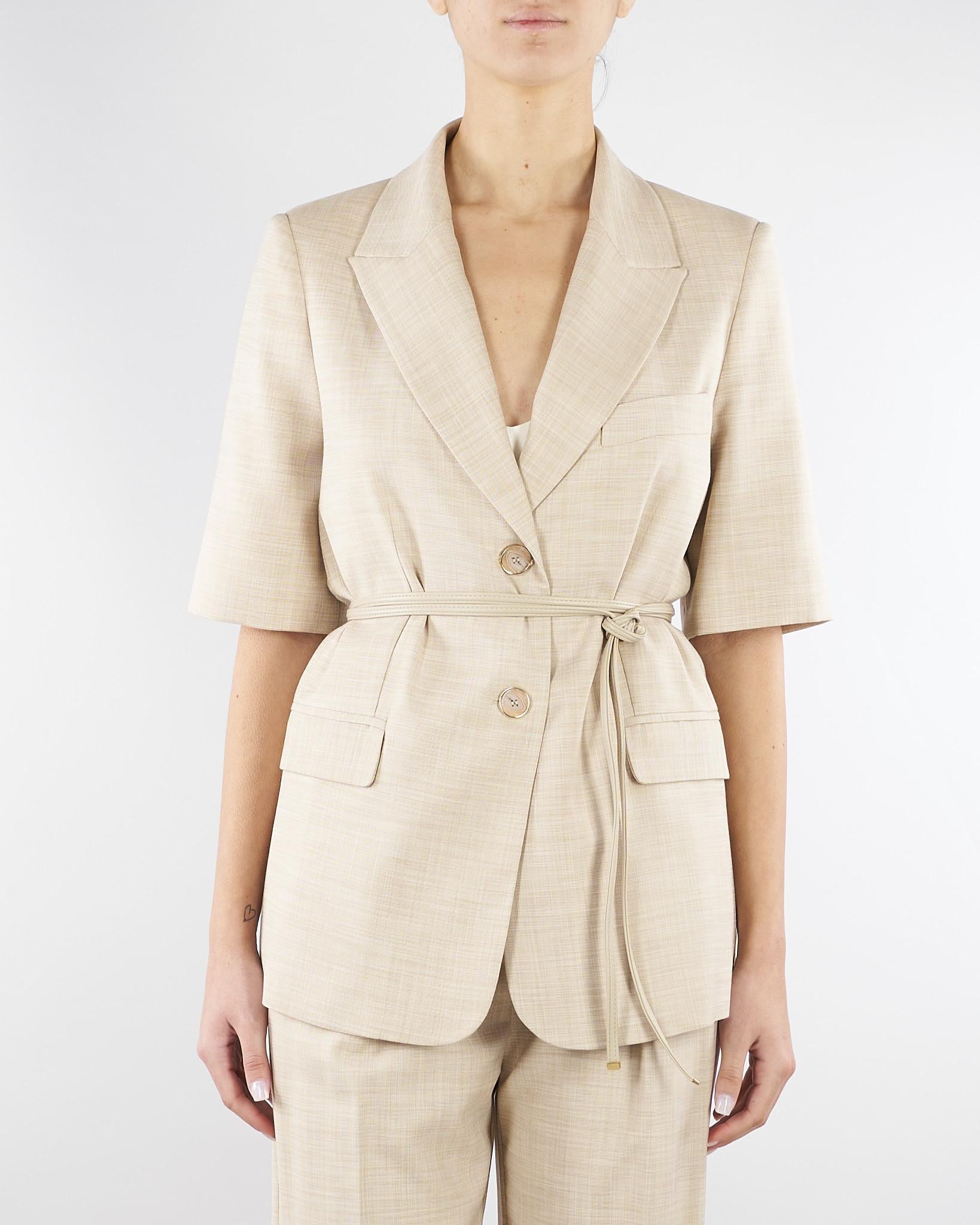 Giacca Beige in tramato light con manica corta GI00601TTEL0014 V0778 SIMONA CORSELLINI 