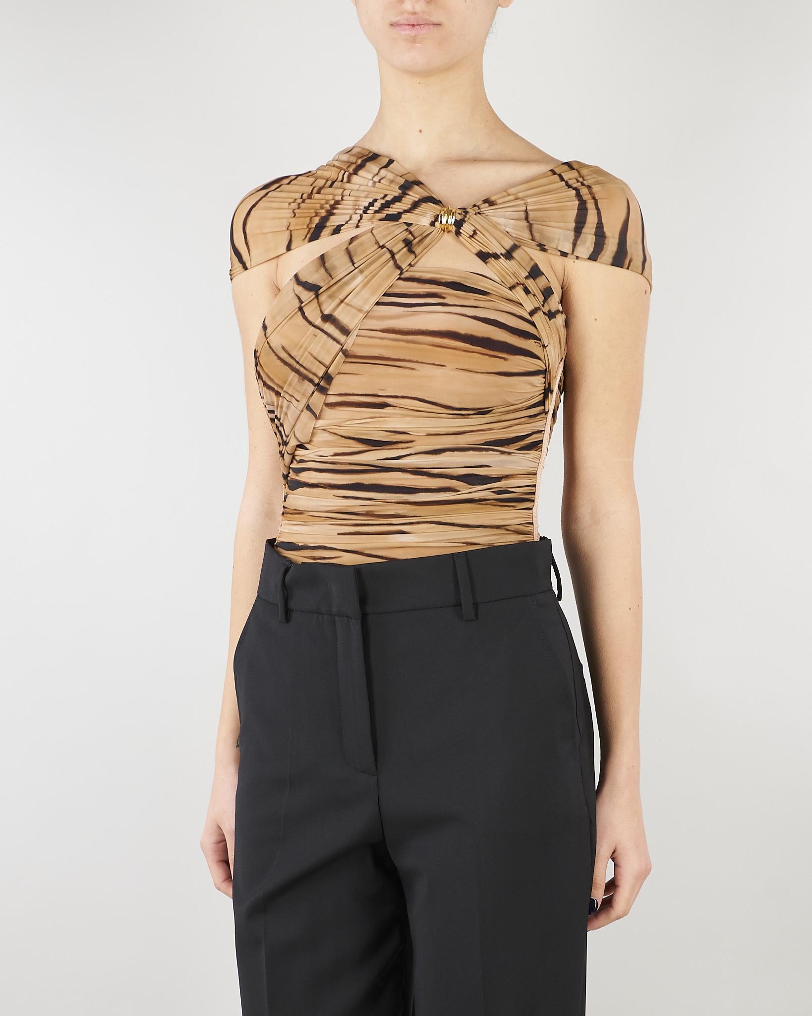 Body Cammello in jersey con stampa tigre BO03362E2 470 ELISABETTA FRANCHI 