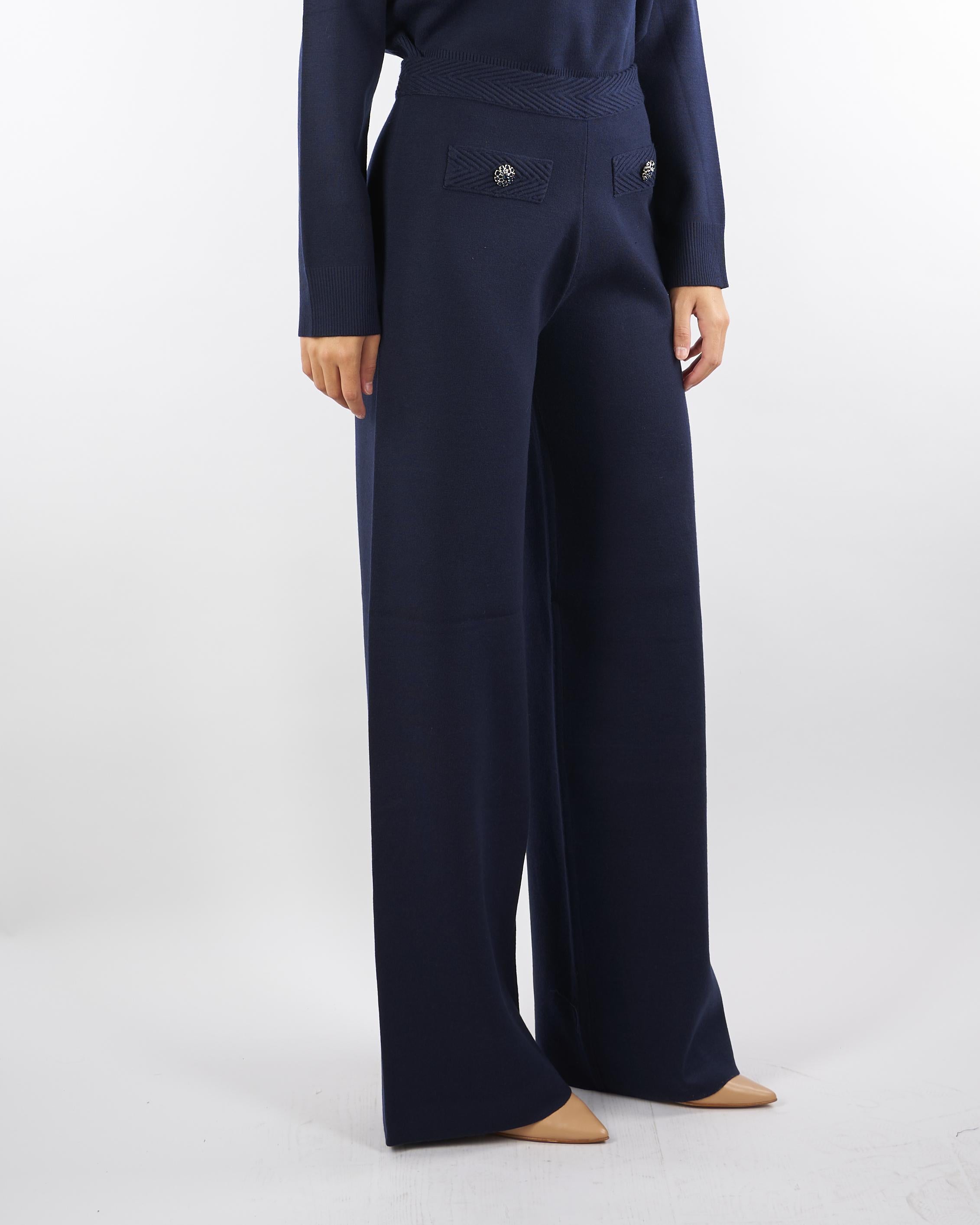 Pantaloni Blu in maglia con bottoni gioiello RF5260MA41R 93812 BLUGIRL 