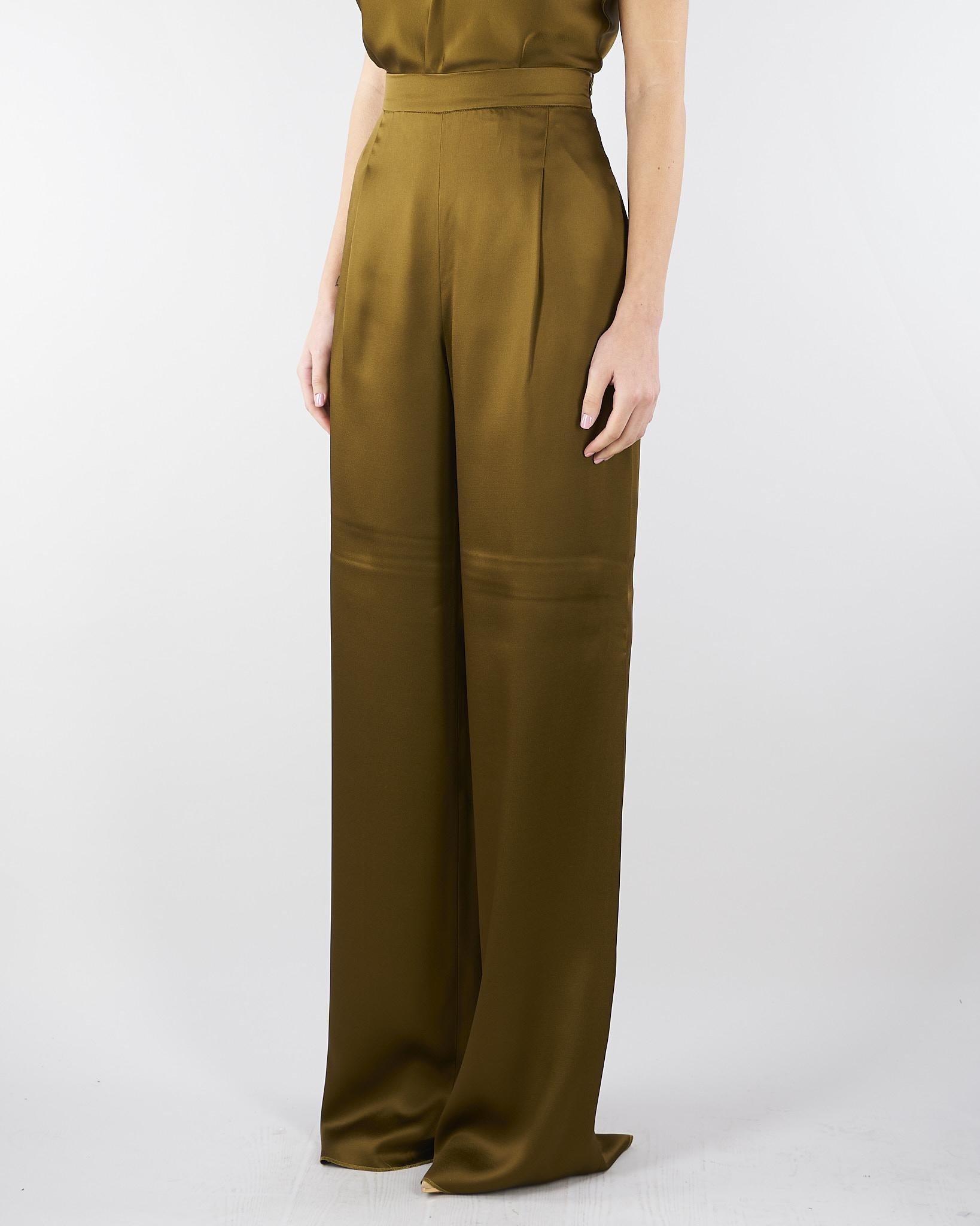 Pantalone Verde Olio in envers satin MSECONO 56 MAX MARA STUDIO 