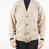 Cardigan Beige in pura lana con dettagli a contrasto B9F0047 431 AMARANTO 
