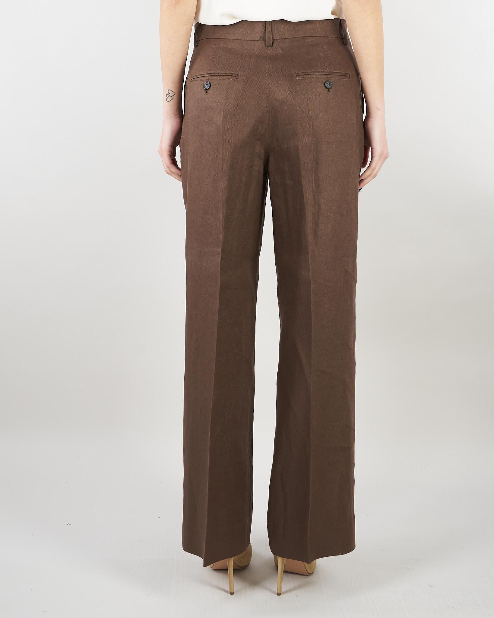 Pantalone Marrone in canvas di lino WKDMALIZIA 37 MAX MARA WEEKEND 