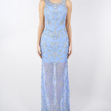 Abito lungo in tulle con ricamo pietre