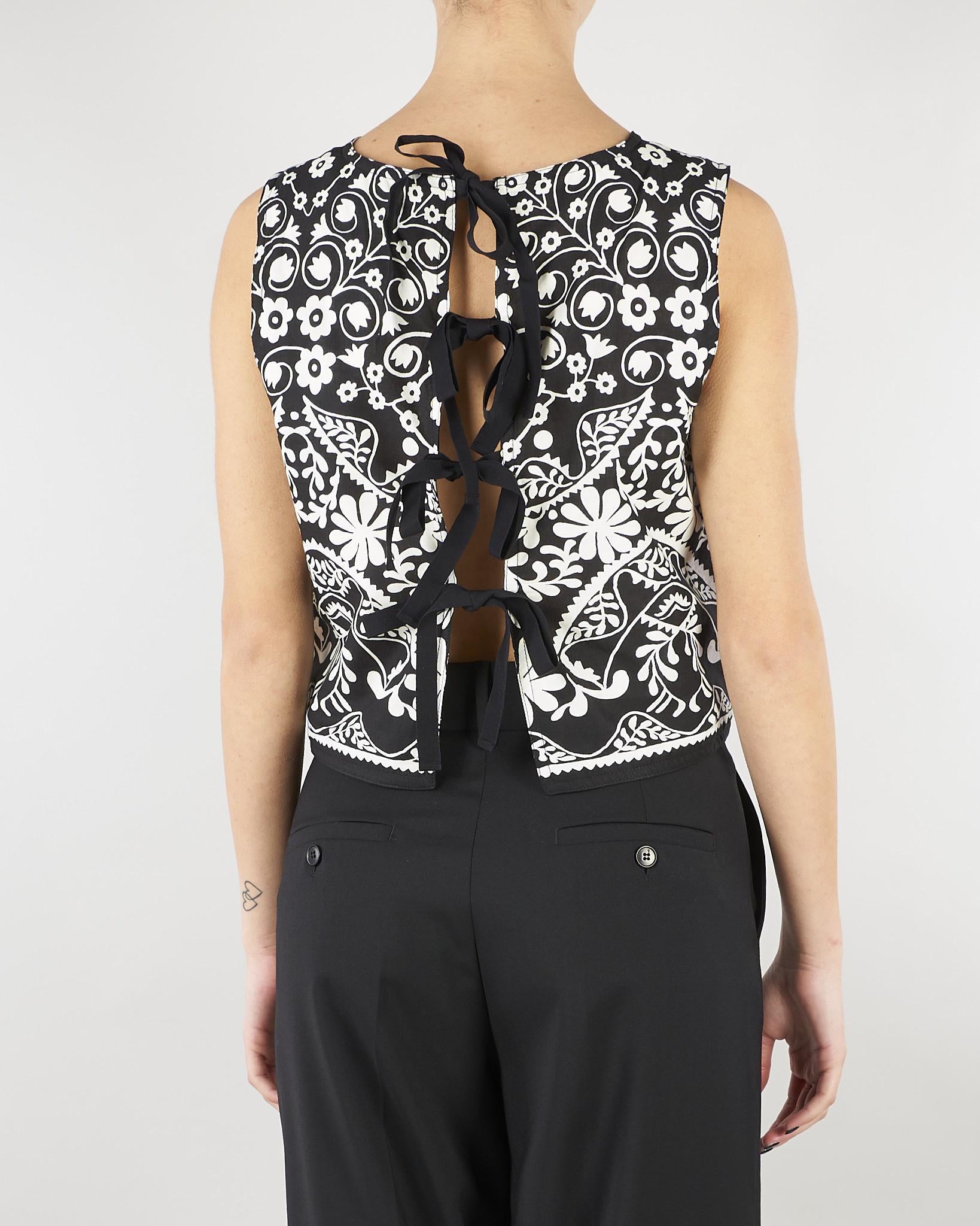 Top crop Nero-Bianco in cotone stampato WKIFANALE 1 MAX MARA WEEKEND 