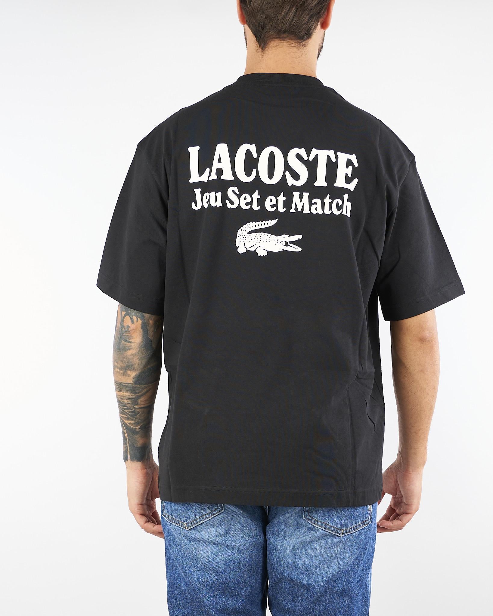 T-shirt Nero loose fit con logo e stampa TH5950 031 LACOSTE 