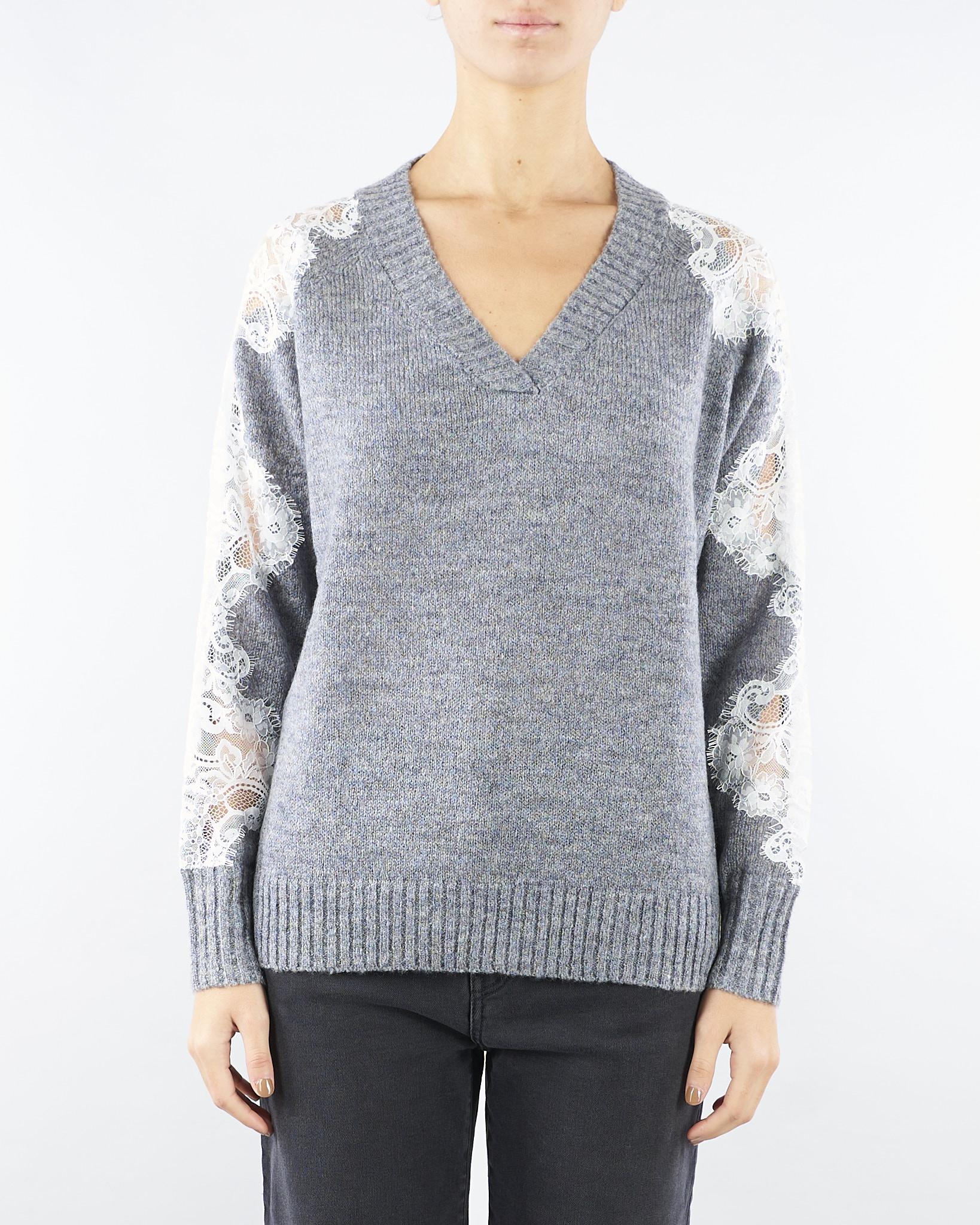 Maglia Grigio con scollo a V e maniche con inserti in pizzo NS240 95 NO SECRETS 