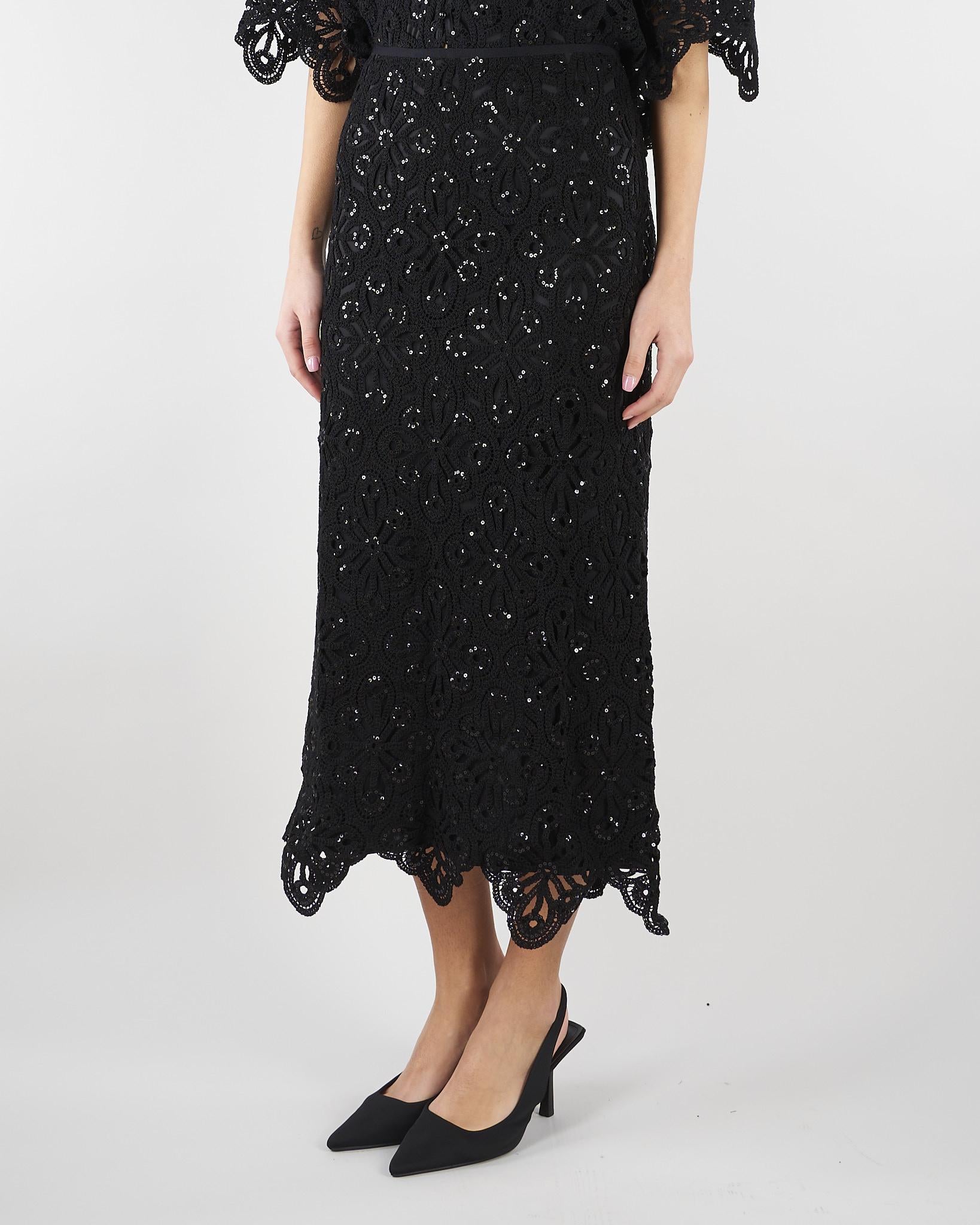 Gonna Nero in macramè con paillettes PBPPANDA 2 PENNY BLACK 