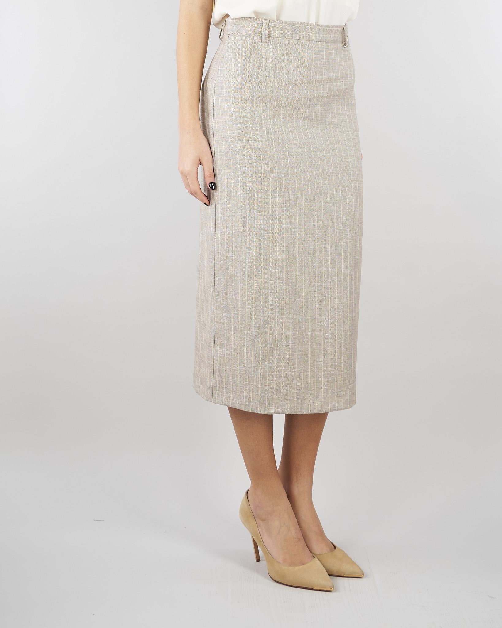 Gonna Longuette Beige Gessata con Spacco TAB0252 35 VICOLO 
