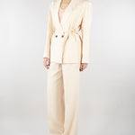 Giacca Over Crema in misto lino con ricamo RA6091T8823 P9545 BLUGIRL 