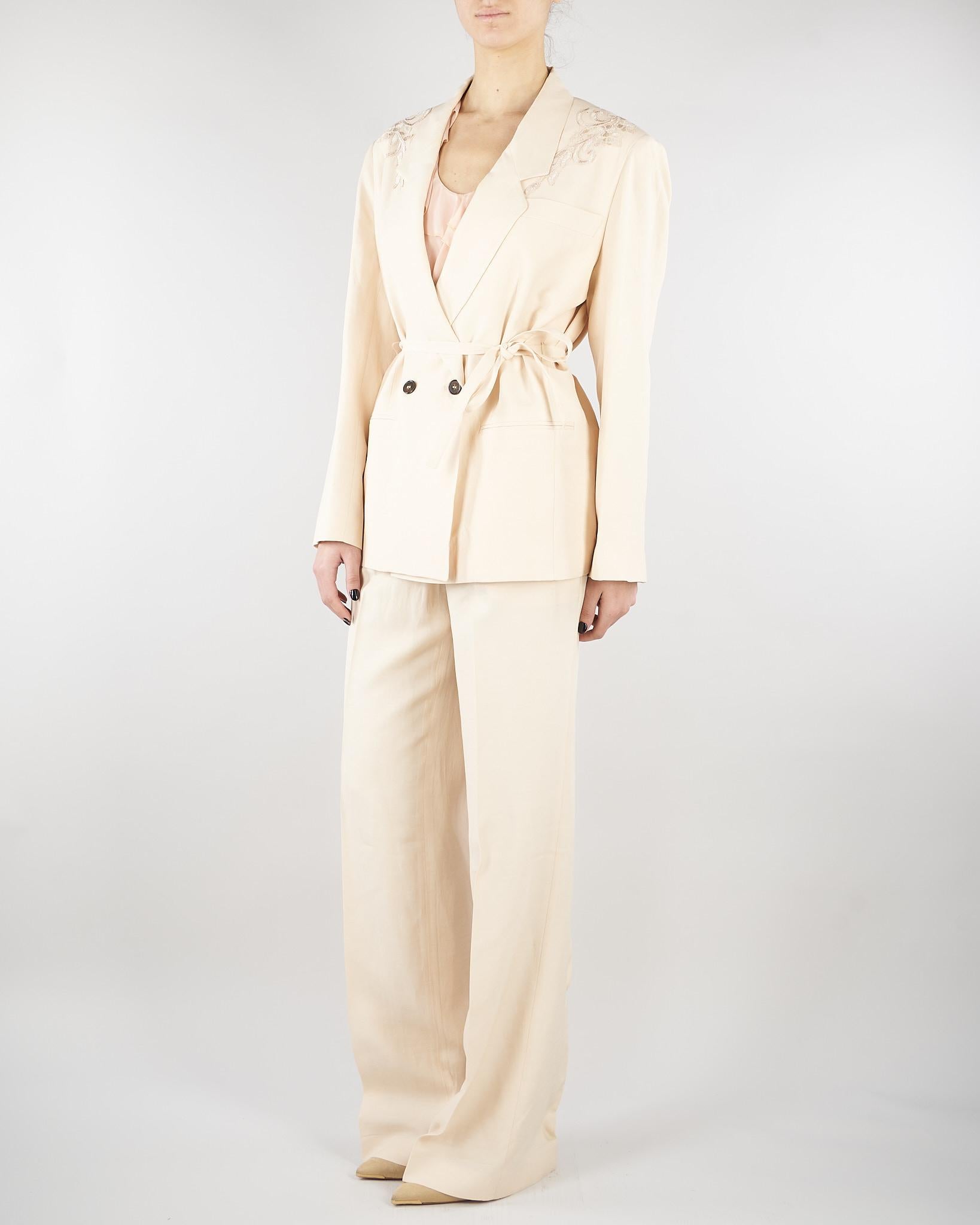 Giacca Over Crema in misto lino con ricamo RA6091T8823 P9545 BLUGIRL 