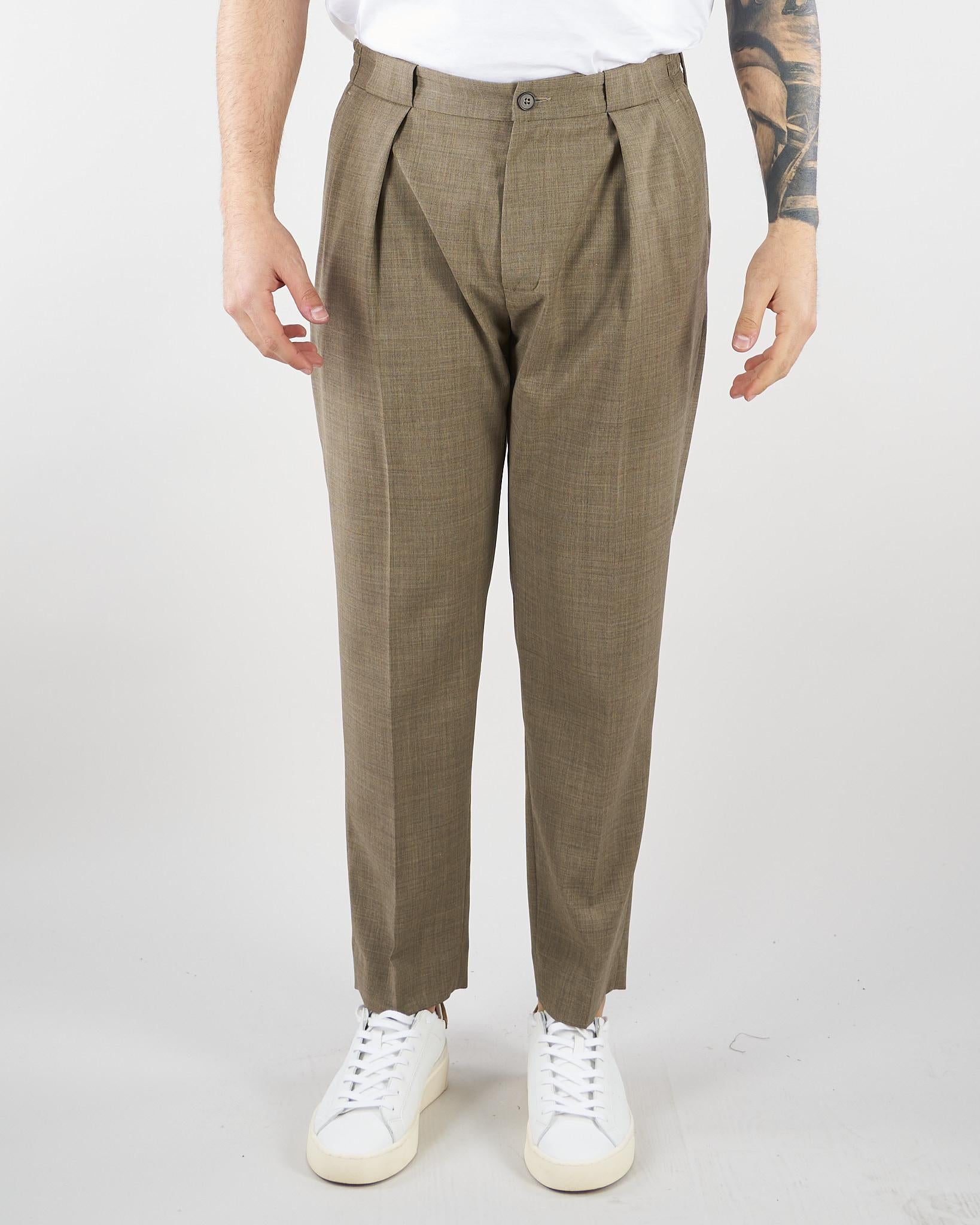 Pantalone Robin Tortora in fresco lana con pences. GC1PSS266900 A029 GOLDEN CRAFT 