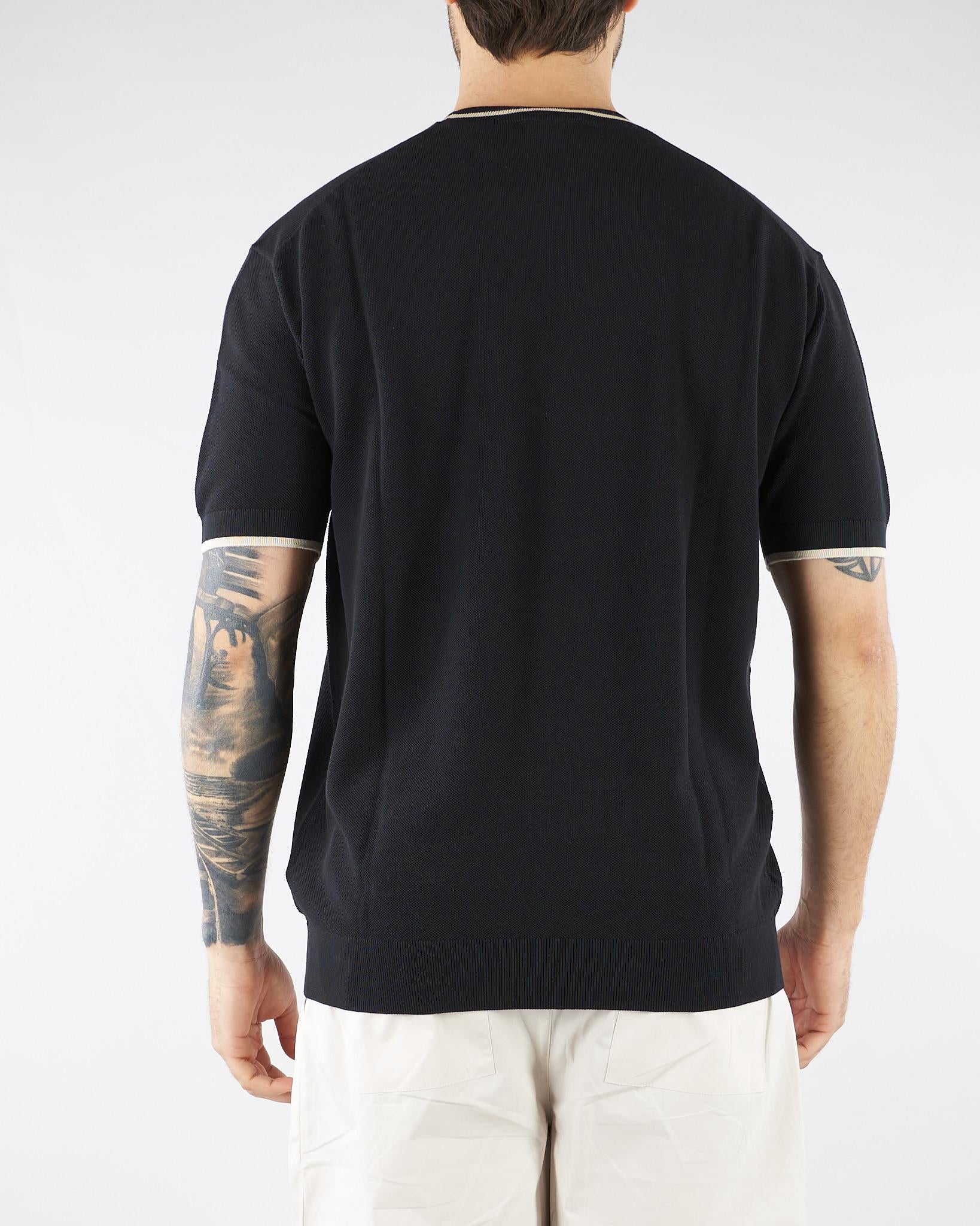 Maglia Nero in puro cotone con profili a contrasto A018F100 9000 PAOLO PECORA 