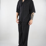 Pantalone Nero in tessuto fluido con gamba e fondo ampio PA3696 9 I'M BRIAN 