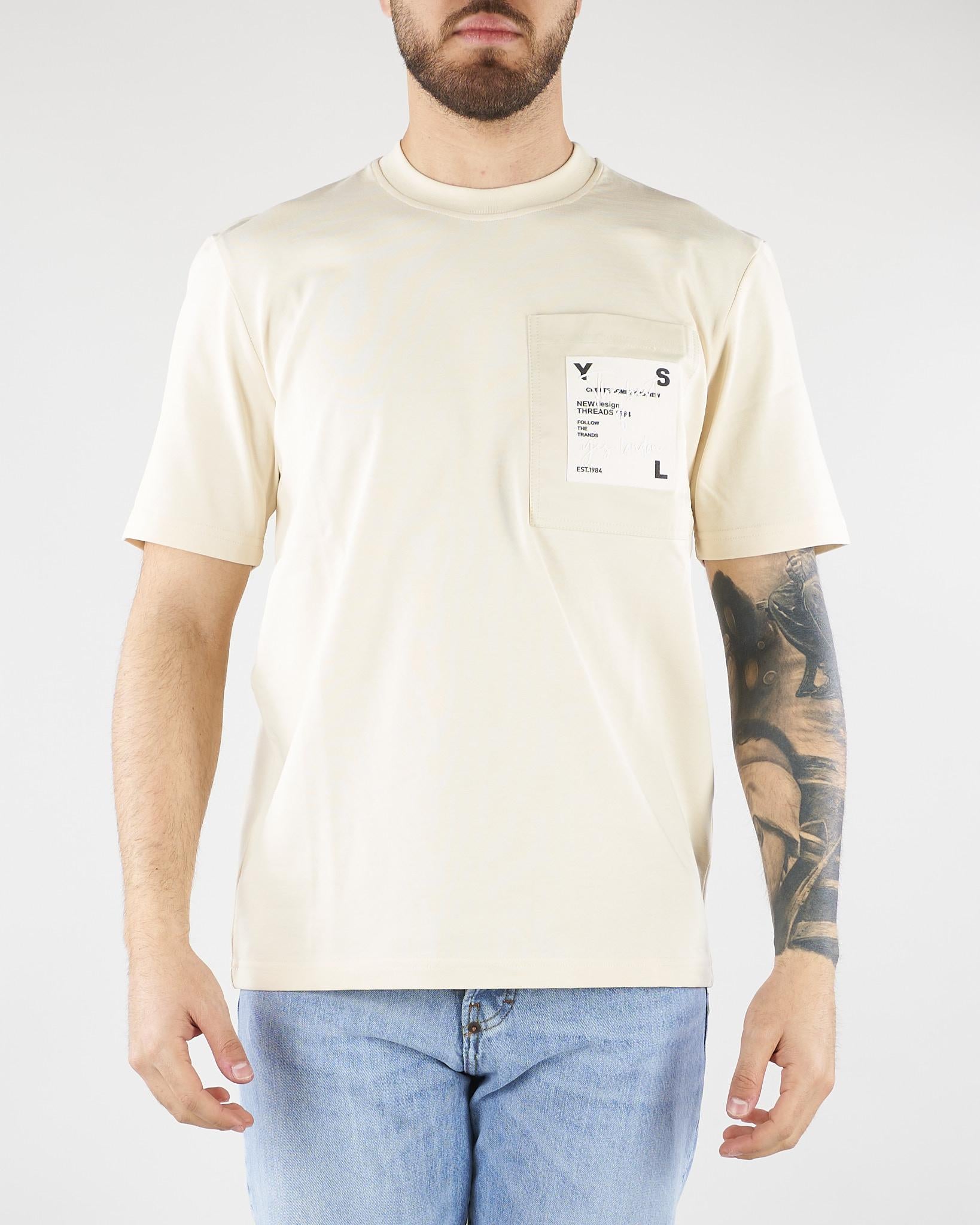 T-shirt Panna in cotone pesante con taschino patch gommata XM4280 2 YES LONDON 