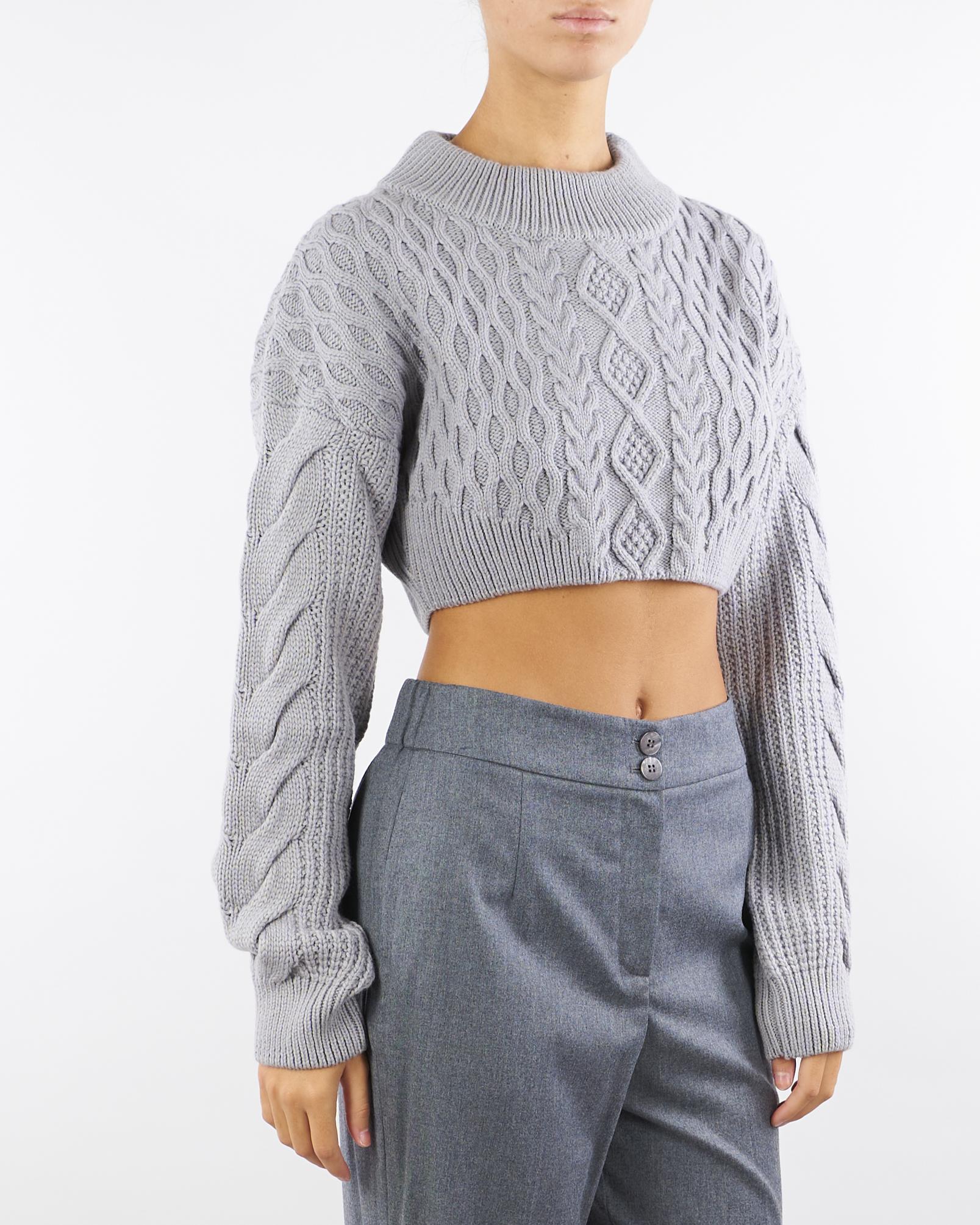 Maglione Grigio cropped con motivo intrecciato 2K0333K217 S733 PATRIZIA PEPE 