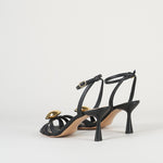 Sandalo Nero in pelle con accessorio gold 7523 99 FRANCESCO SACCO 