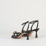Sandalo Nero in pelle con accessorio gold 7523 99 FRANCESCO SACCO 