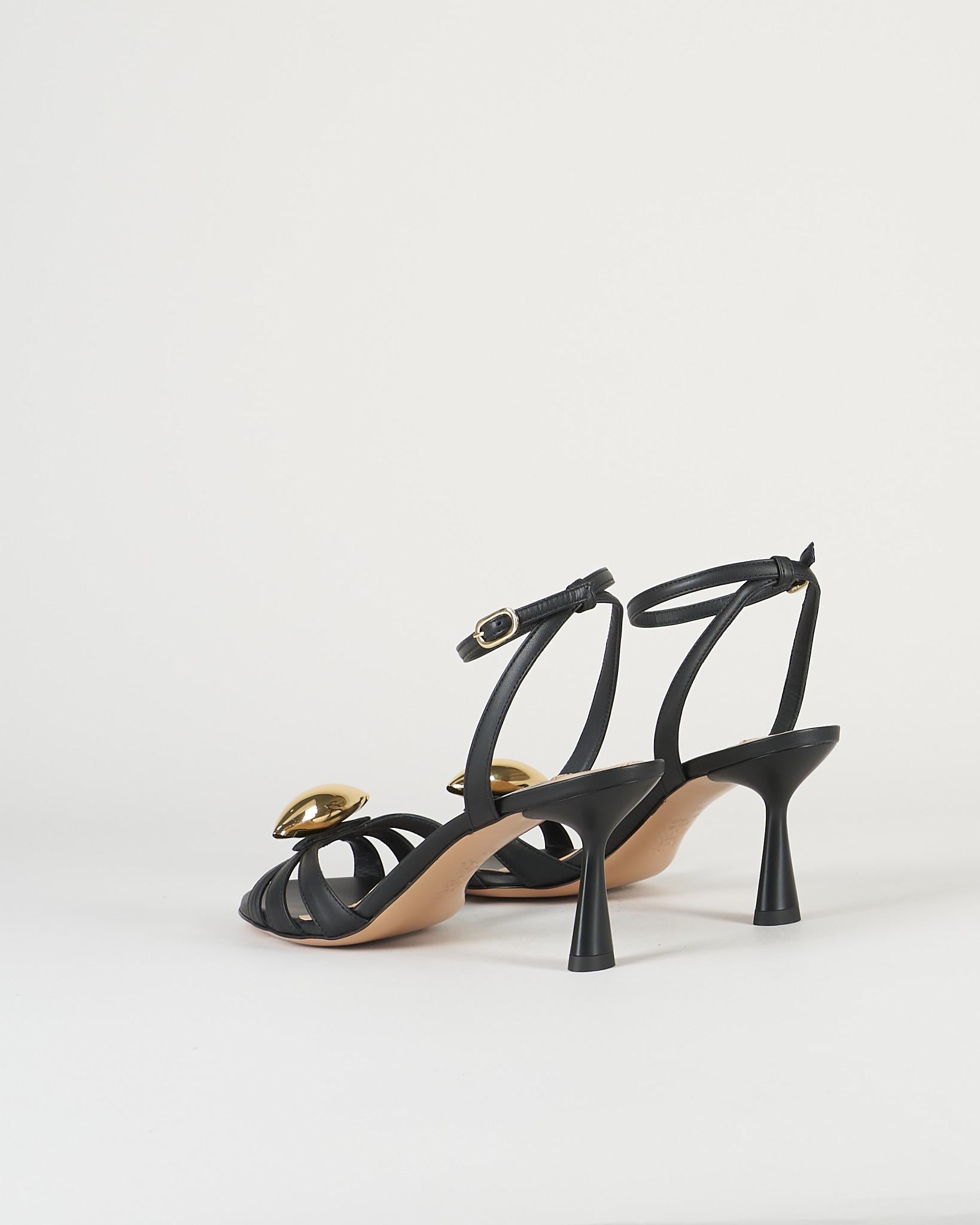 Sandalo Nero in pelle con accessorio gold 7523 99 FRANCESCO SACCO 