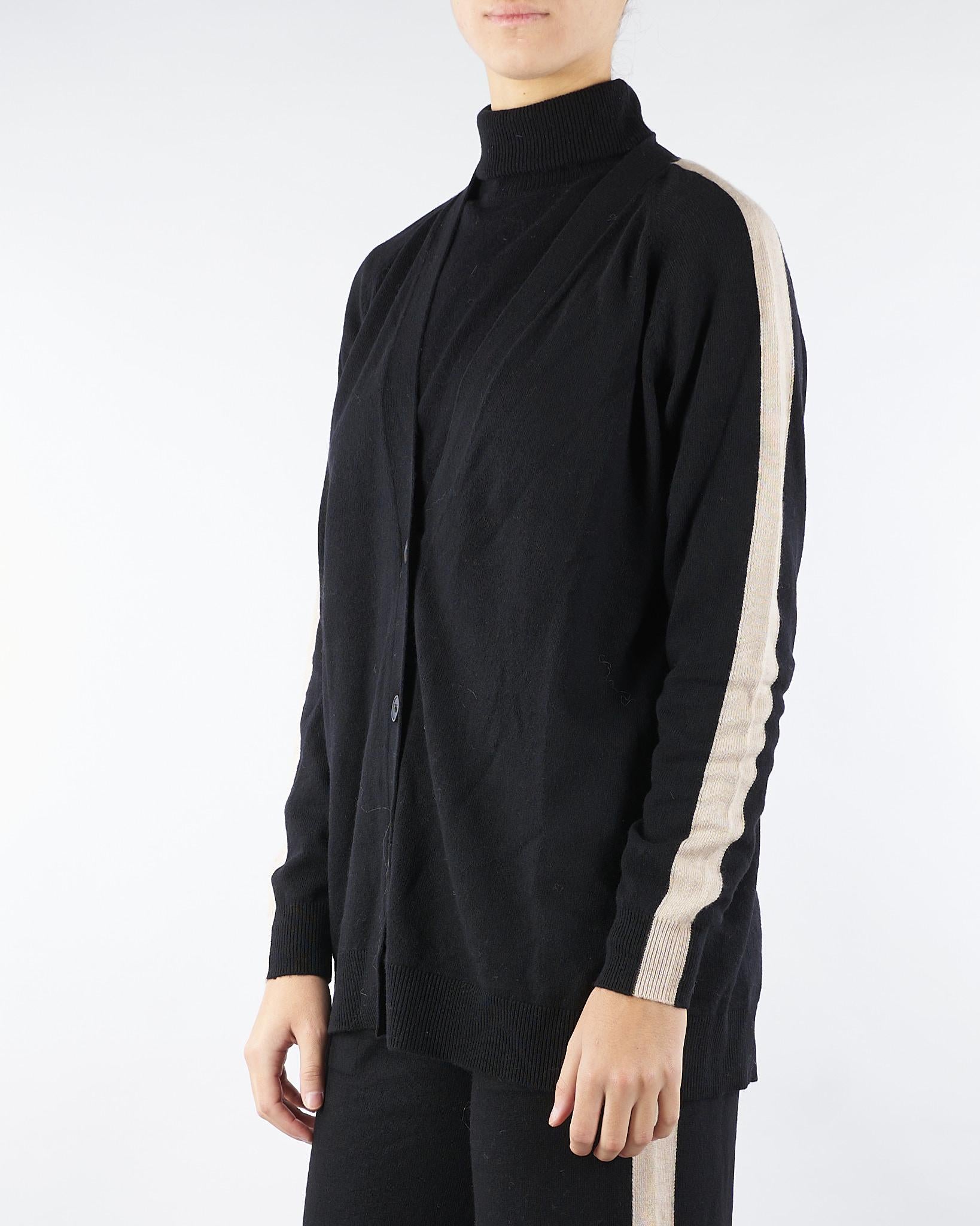 Cardigan Nero in misto lana con banda laterale a contrasto RI5NT034 0001 ICONA 