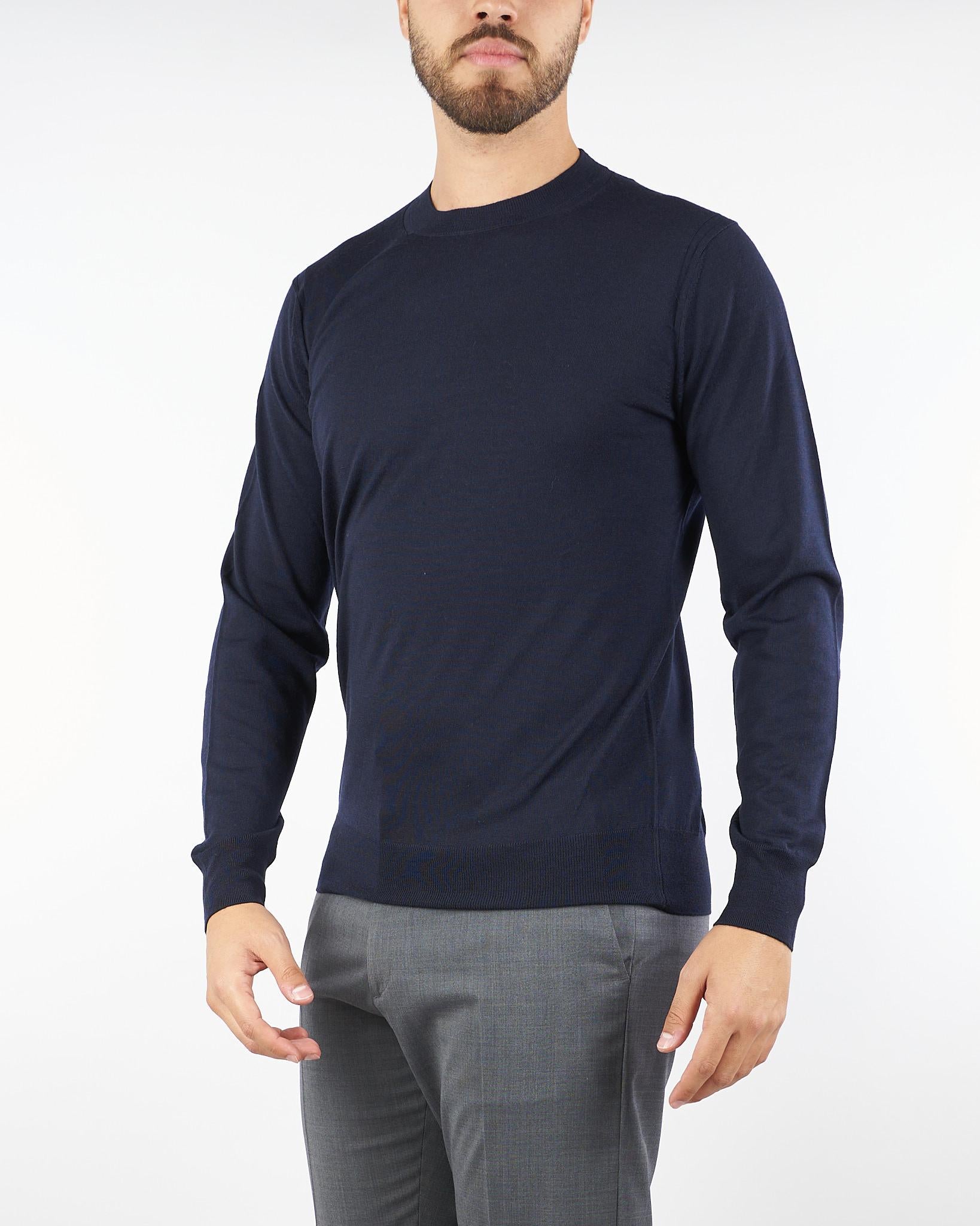 Maglia Blu in pura lana merinos finezza 16 A001F001 6462 PAOLO PECORA 