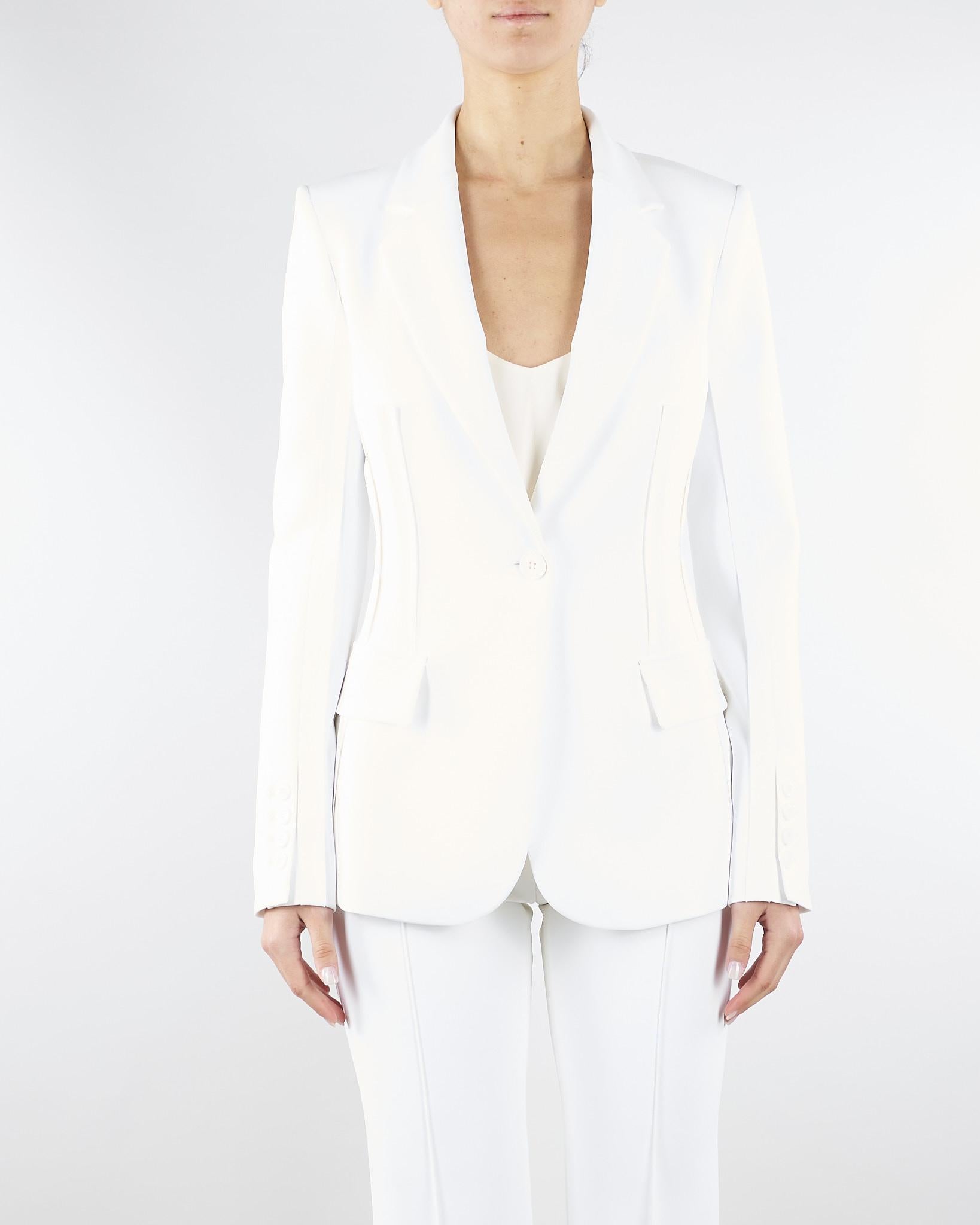 Giacca Avorio in doppio crêpe stretch con motivi a taglio vivo GI21661E2 360 ELISABETTA FRANCHI 