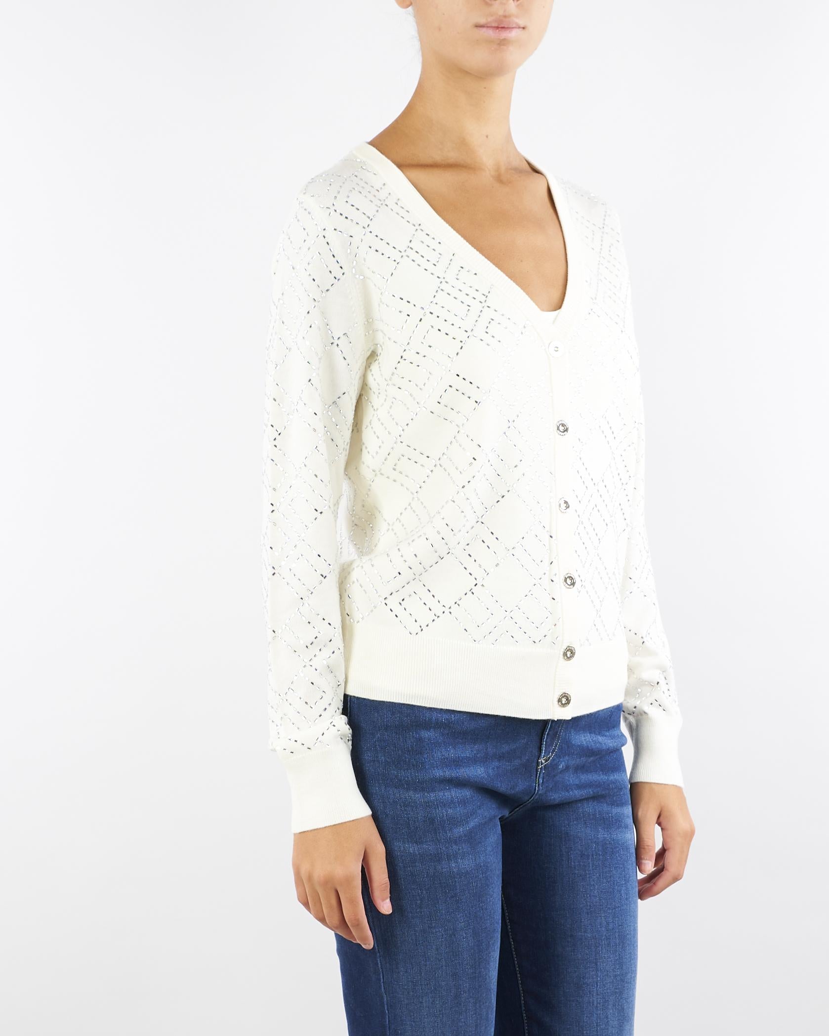 Cardigan Milk-Silver in lana con cristalli MK26B56E2 EH9 ELISABETTA FRANCHI 