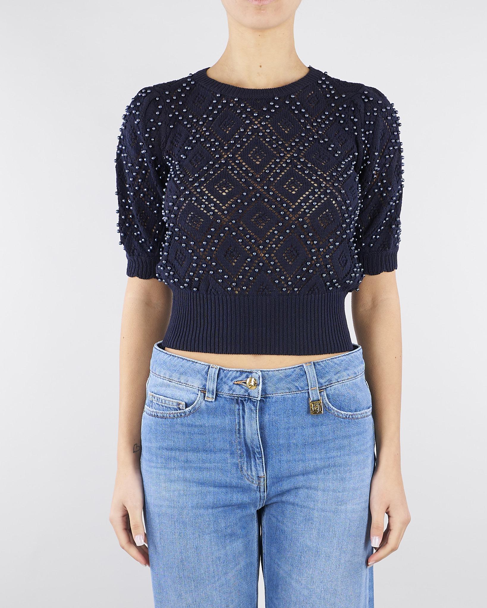 Maglia jacquard Blu con perle all over TP3201 13172 TWIN SET 