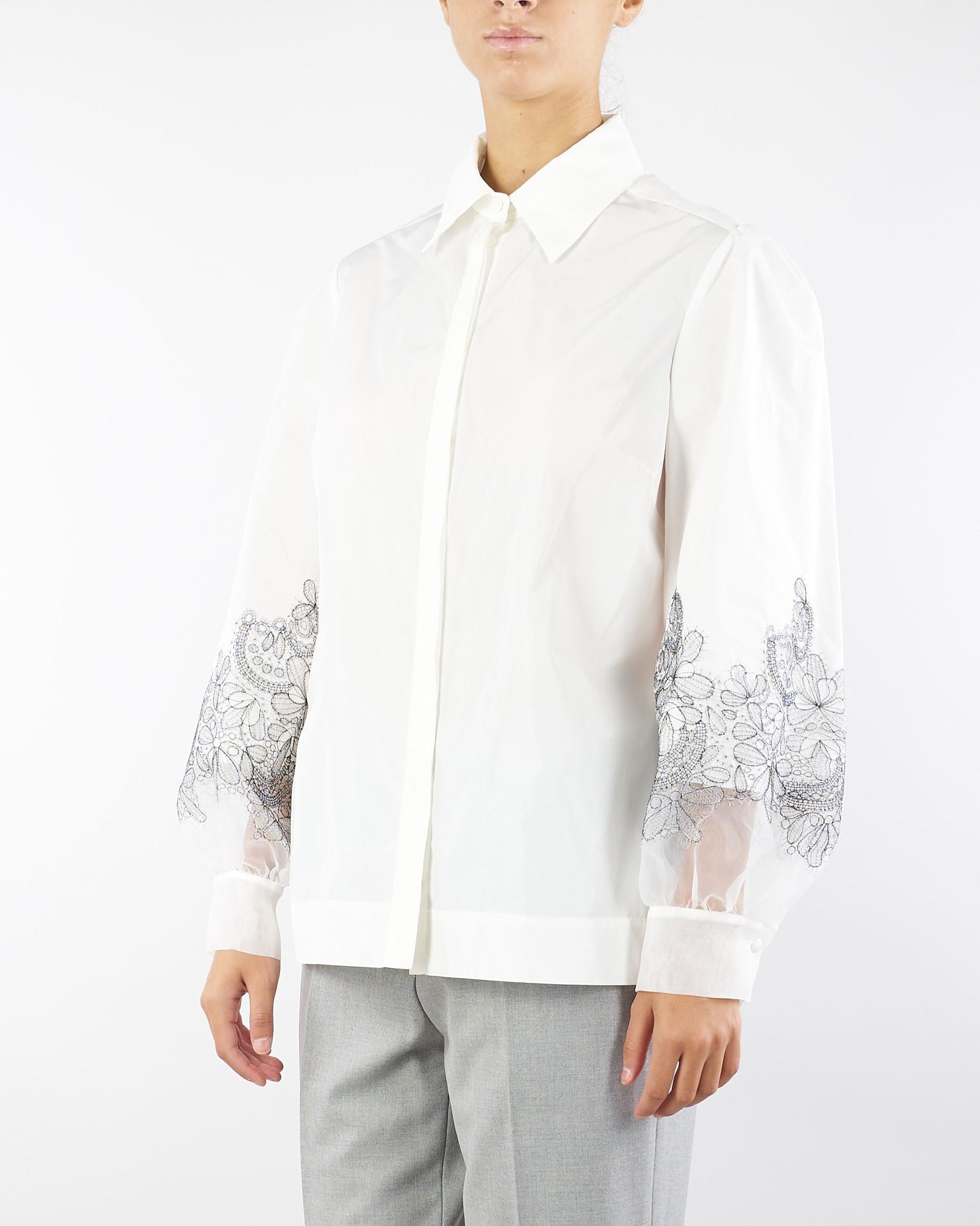 Camicia Bianco in cotone con ricami in pizzo sulle maniche A3129559 3 CLIPS 
