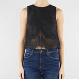 Top Nero in lino con pizzo TT2182 6 TWIN SET 
