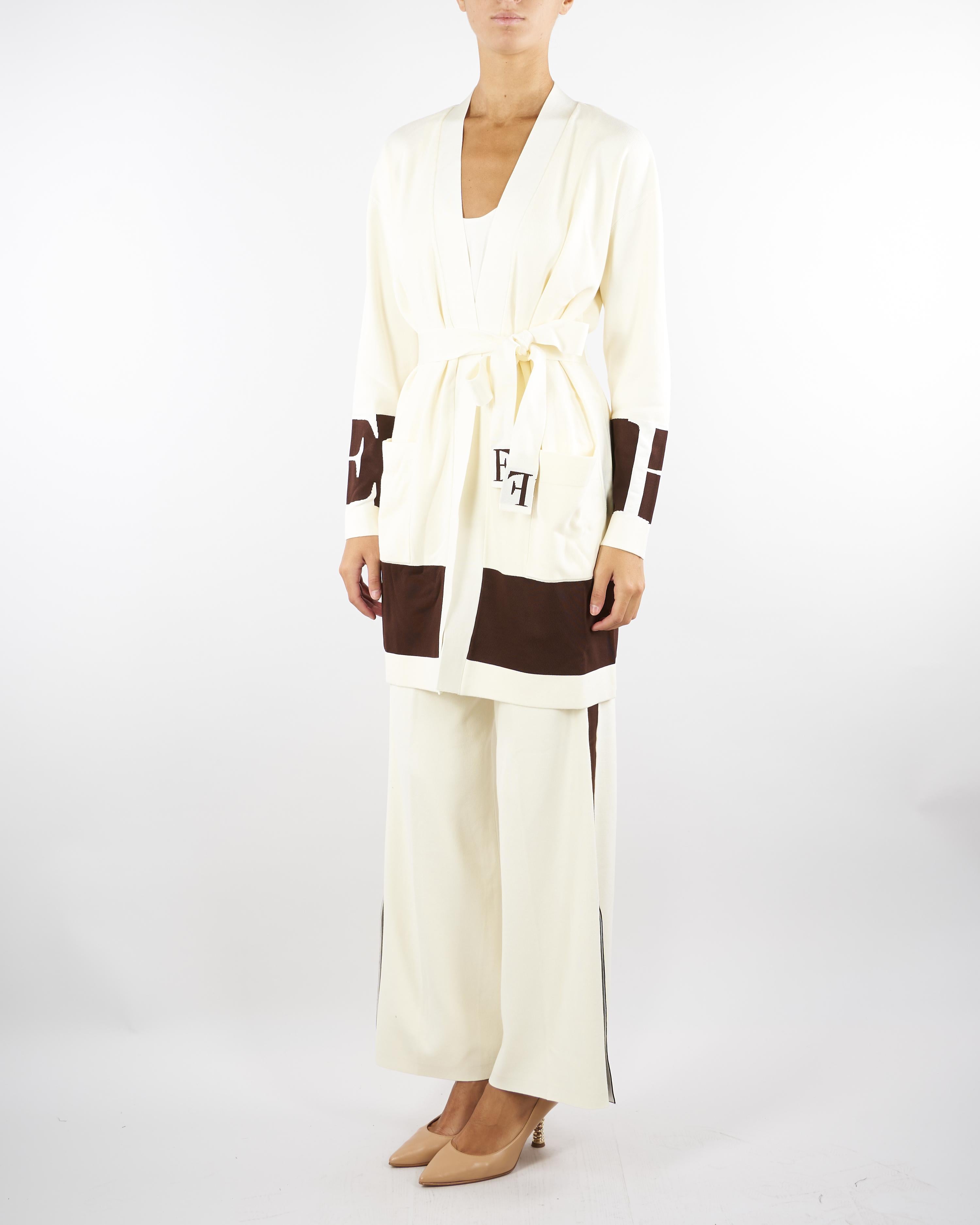 Pantaloni Milk-Coffee in viscosa con bande lucide KP69S56E2 EG2 ELISABETTA FRANCHI 